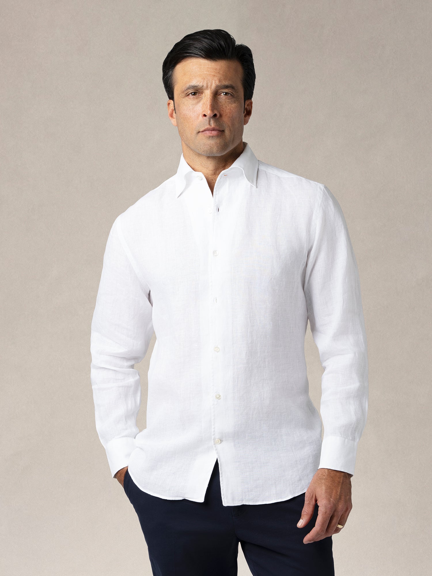 Robert Talbott Morgan Camicia lino White lino francese