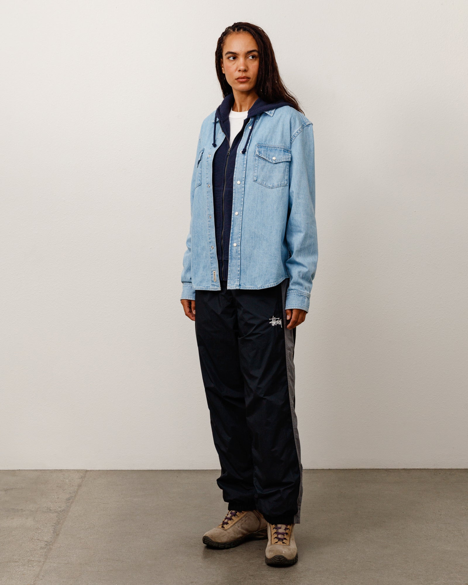 Stussy Side Stripe Track Pant tuta nera nylon relaxed