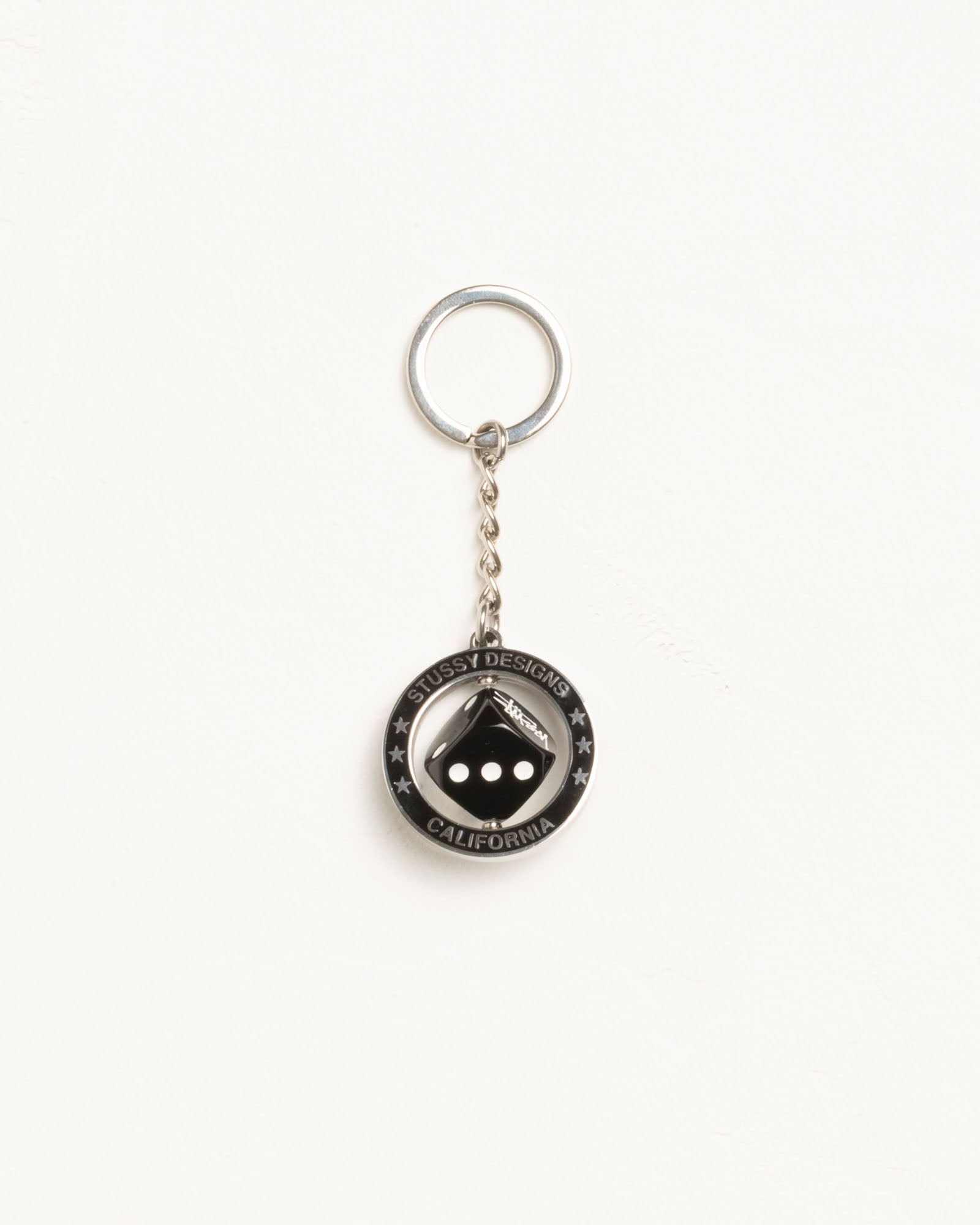 Stussy Spinning Dice Keychain portachiavi argento acciaio