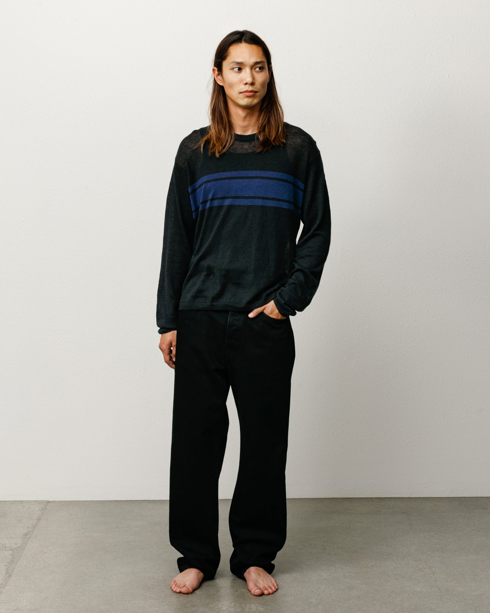 Stussy Maglione Leggero a Righe maglia nera lino