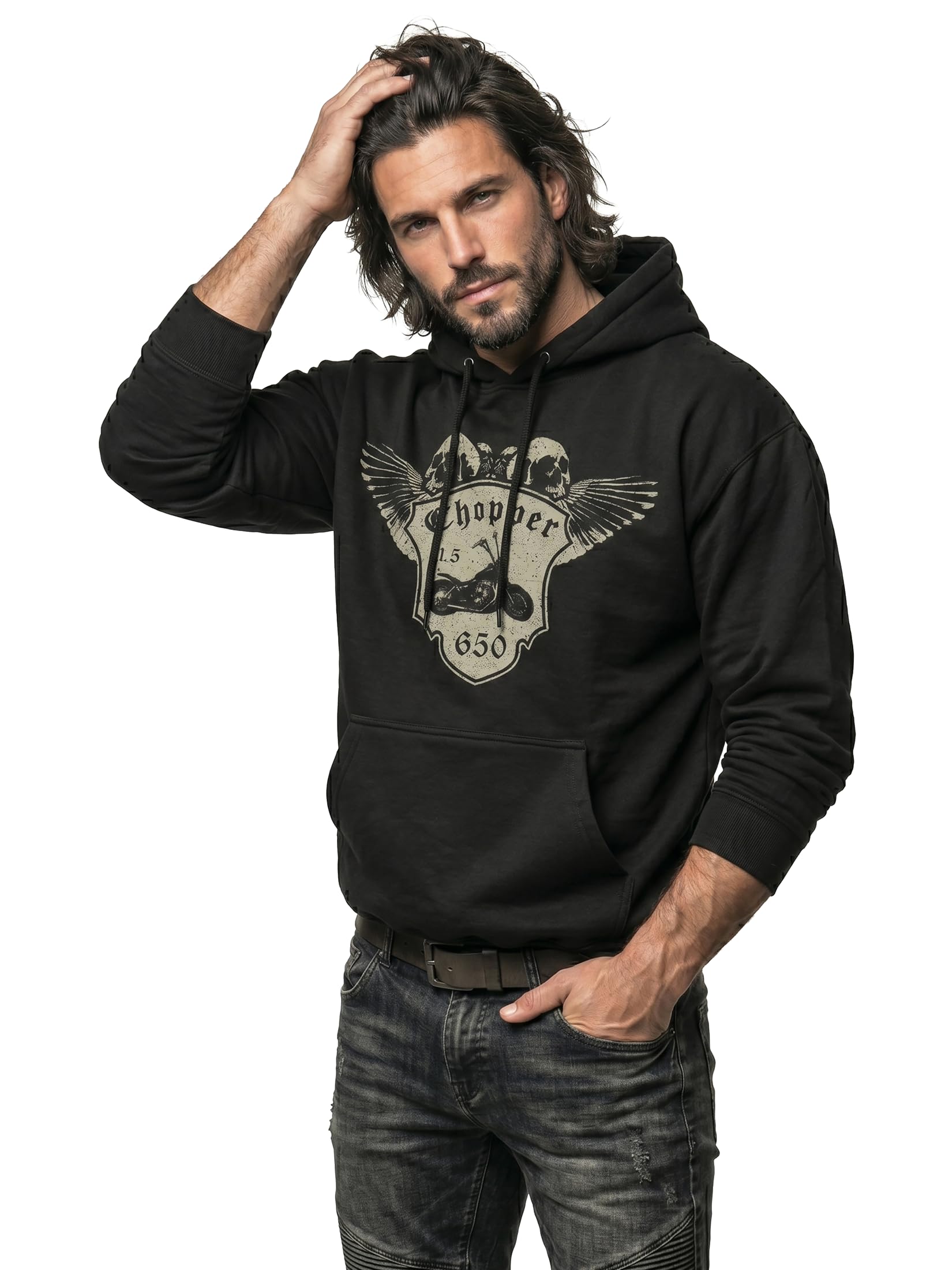 MAKAYA Chopper LS 650 Felpa Cappuccio Nero L