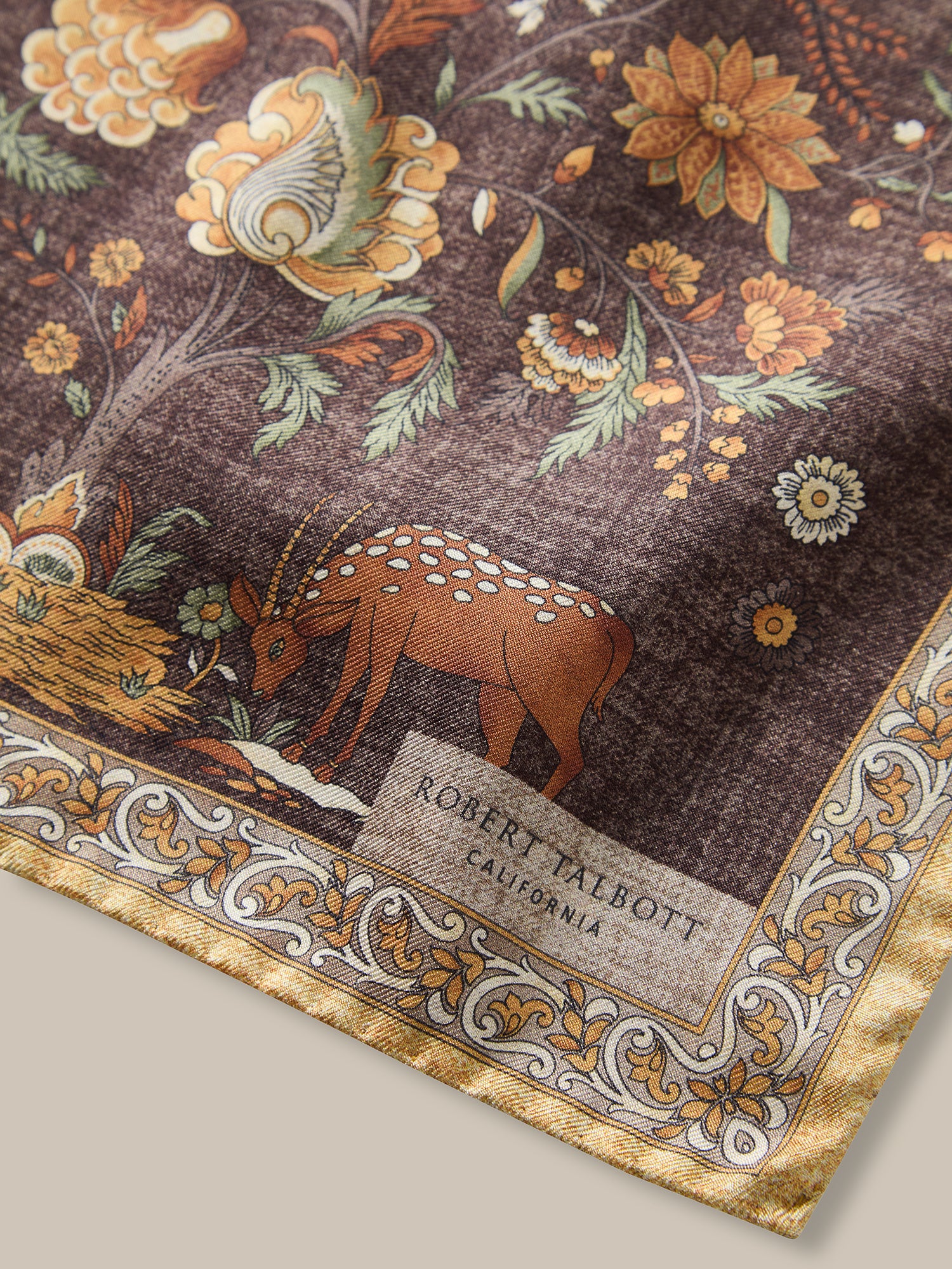 Robert Talbott Collins pochette seta marrone multi