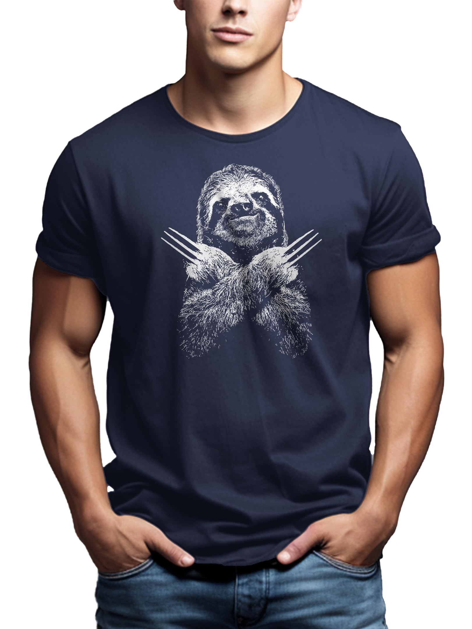 MAKAYA Bradipo Sloth T-Shirt Uomo L Blu 100% Cotone