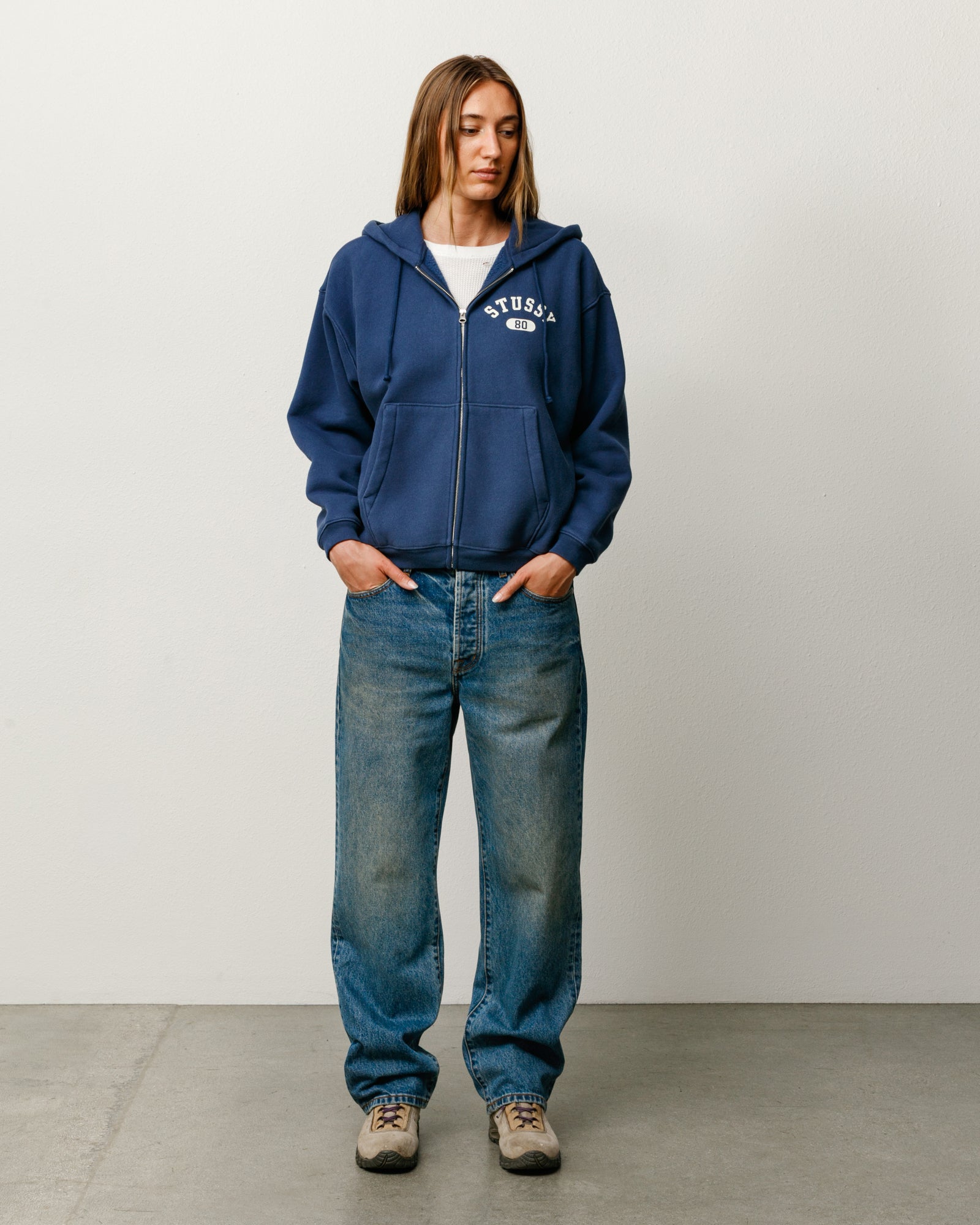 Stussy Zip Sweats Varsity Zip Hoodie felpa navy 535 gsm