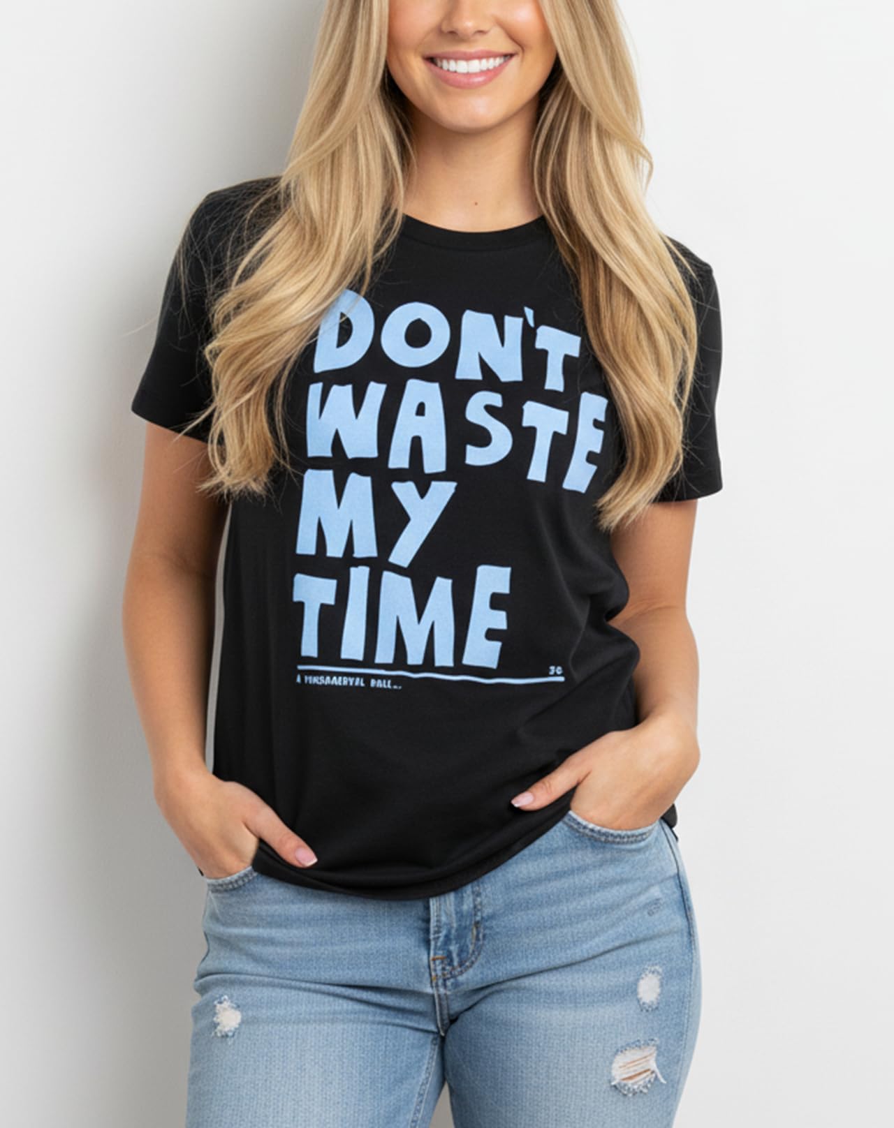 Makaya Dont Waste My Time T-Shirt Donna L Nera Cotone