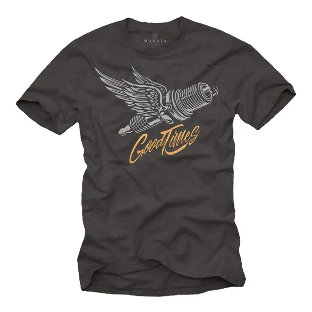Makaya Meccanico T-Shirt Uomo Cotone Stampa Candela