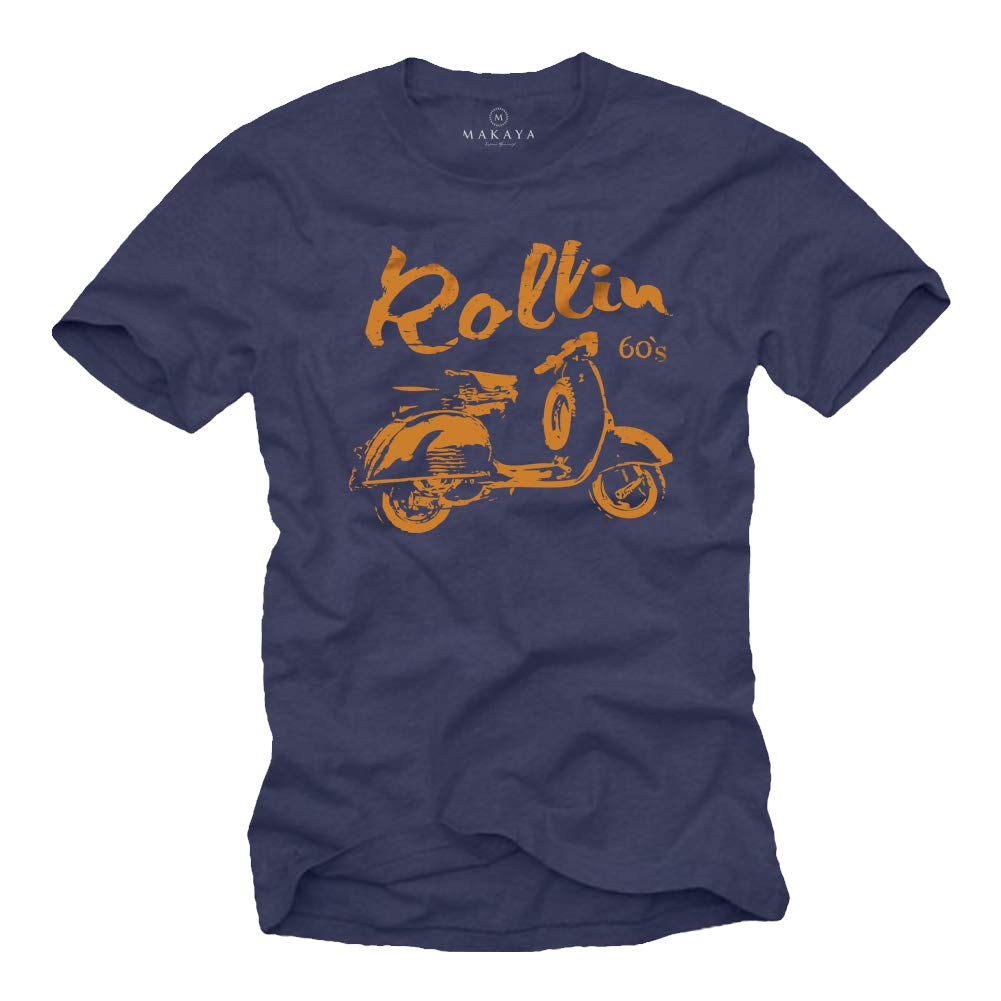 MAKAYA Rollin 60s Biker T-Shirt Uomo Cotone Nero