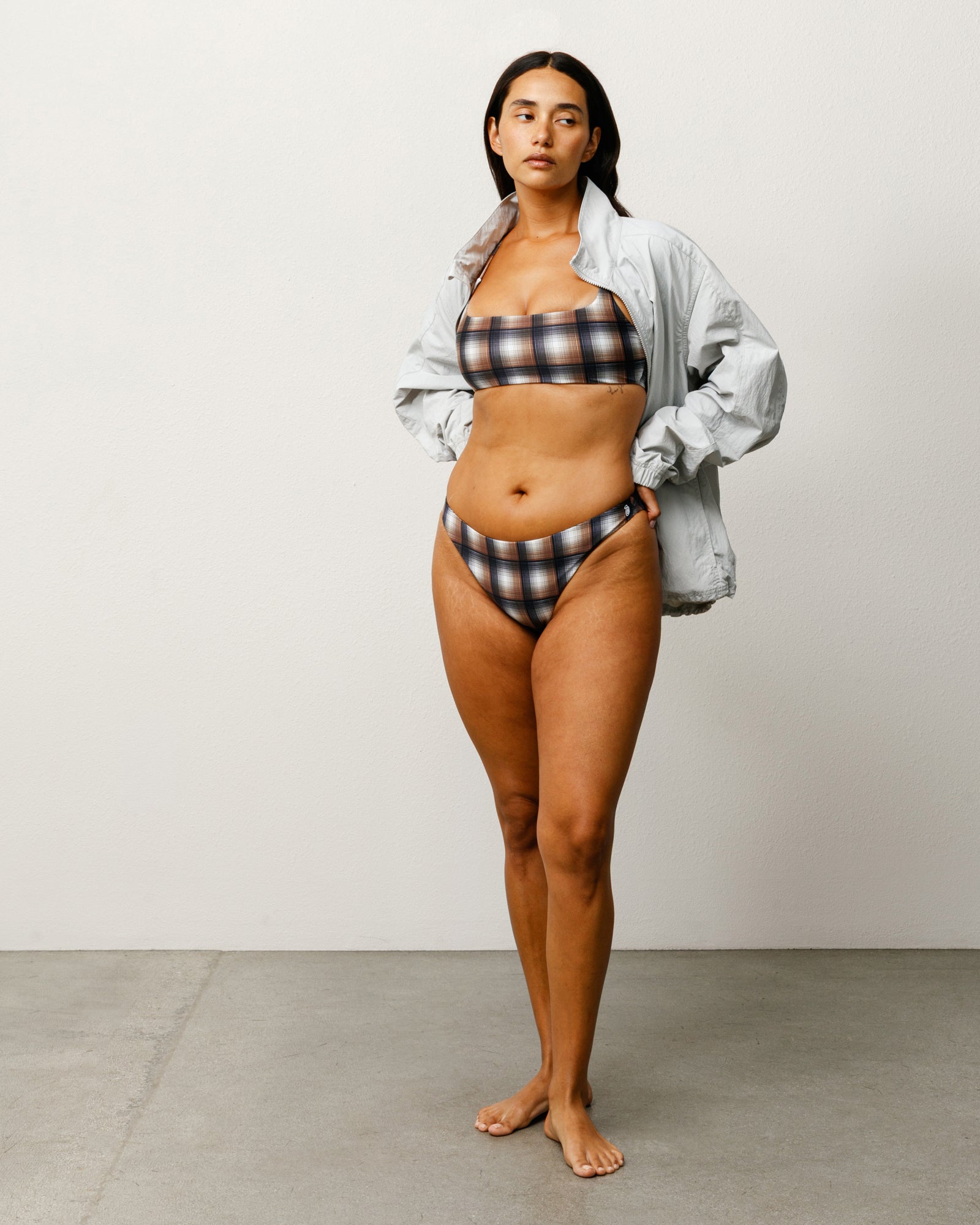 Stussy Halter Bikini Top bikini marrone quadri elastane