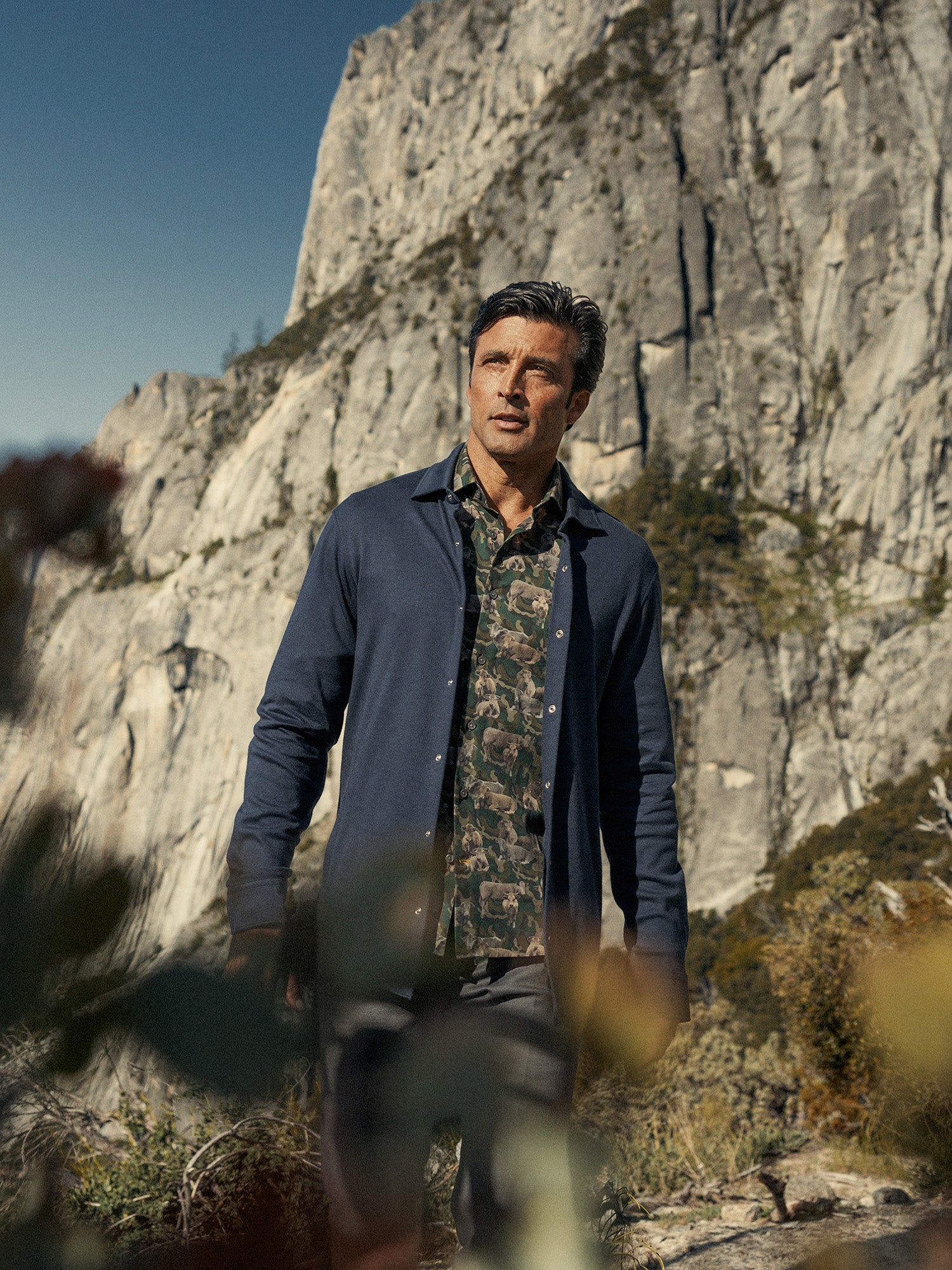 Robert Talbott Walter Cashmere Blend Camicia Navy Bottoni Automatici