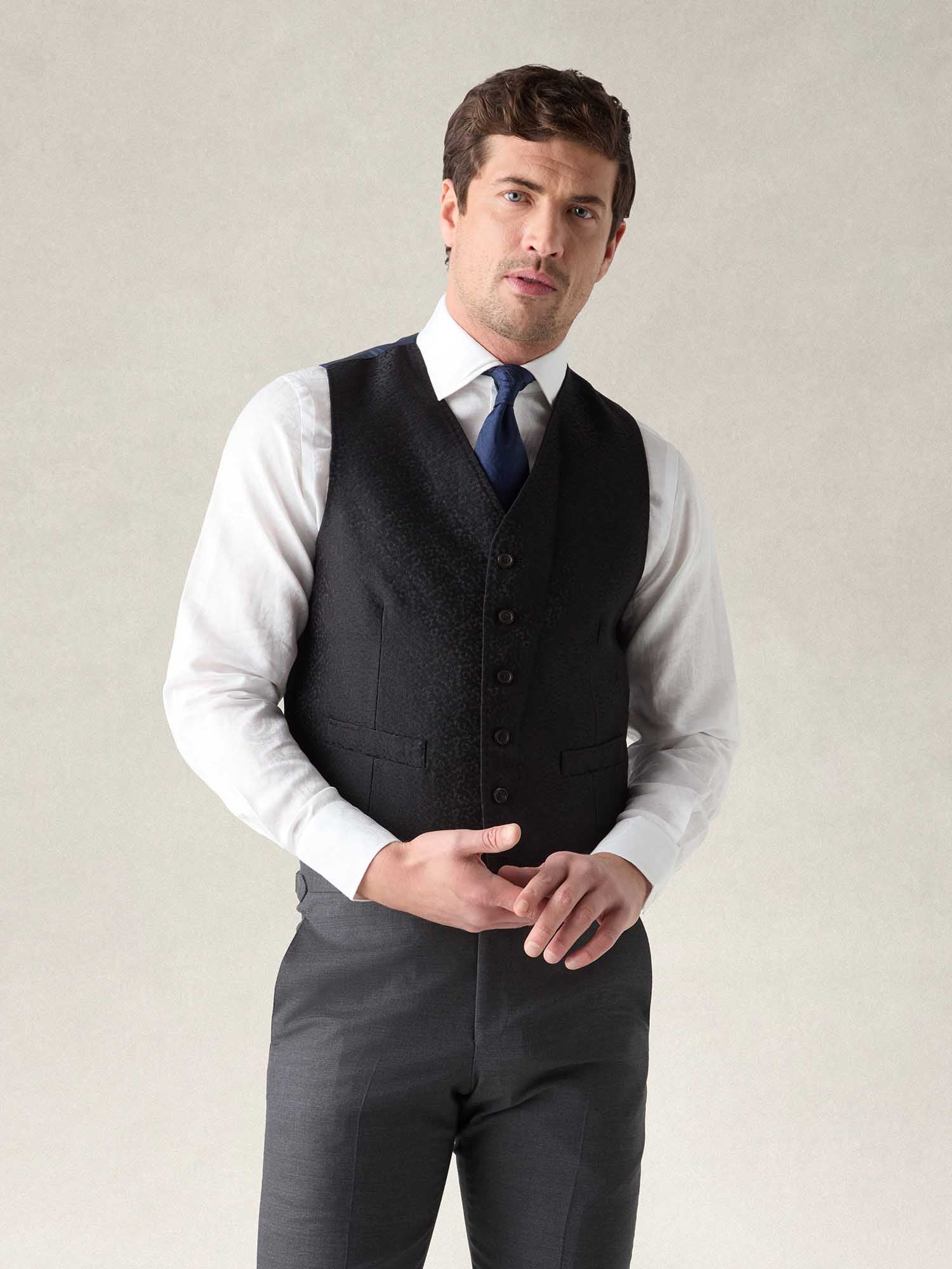 Robert Talbott Astaire gilet broccato lana seta nero 44
