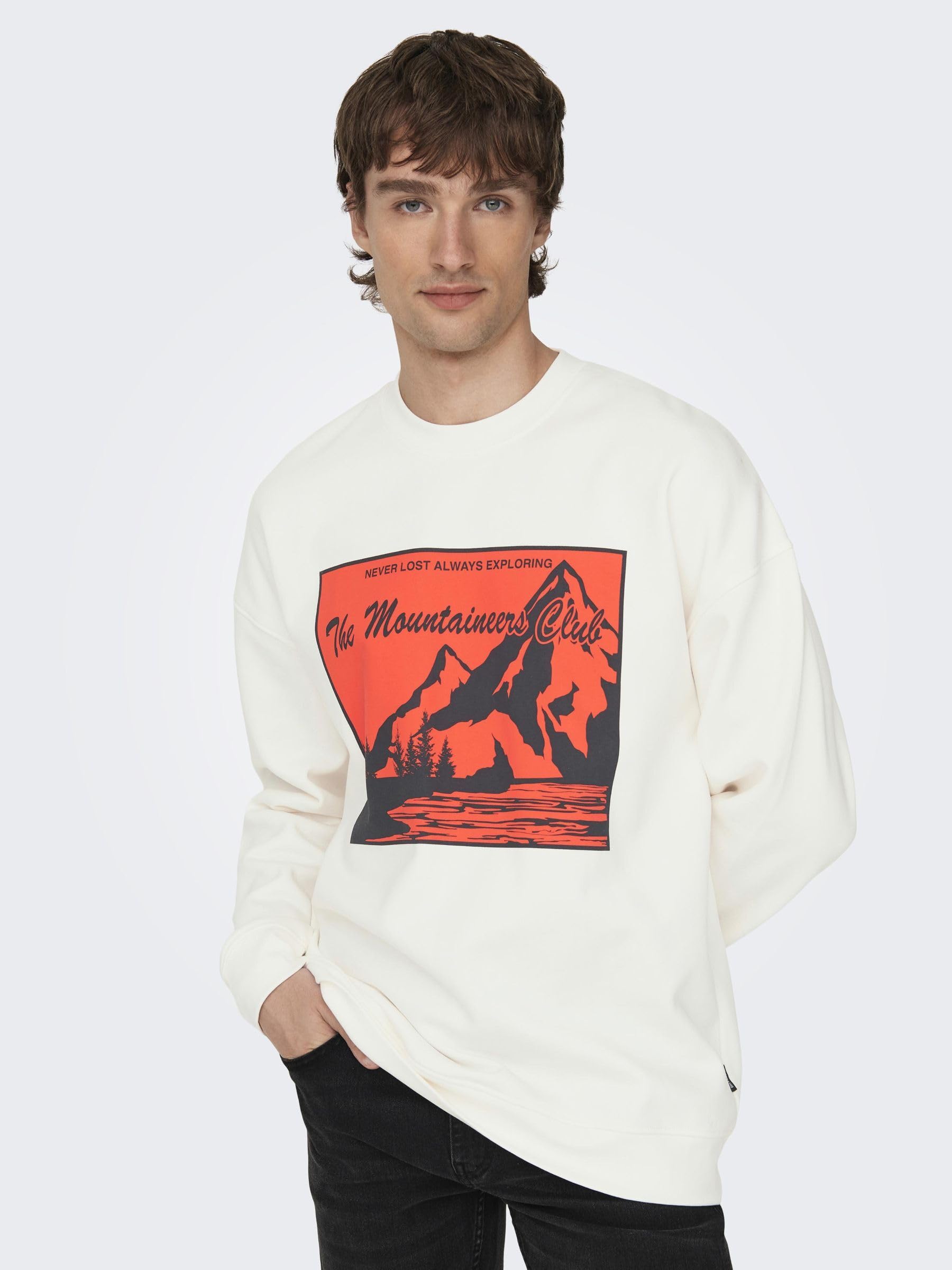 ONLY & SONS Onseli Felpa Uomo M Cloud Dancer Stampa