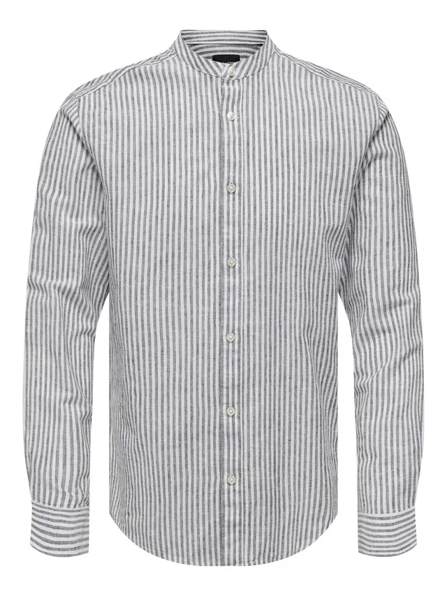 ONLY & SONS Camicie lino righe camicia uomo blu Cachemire