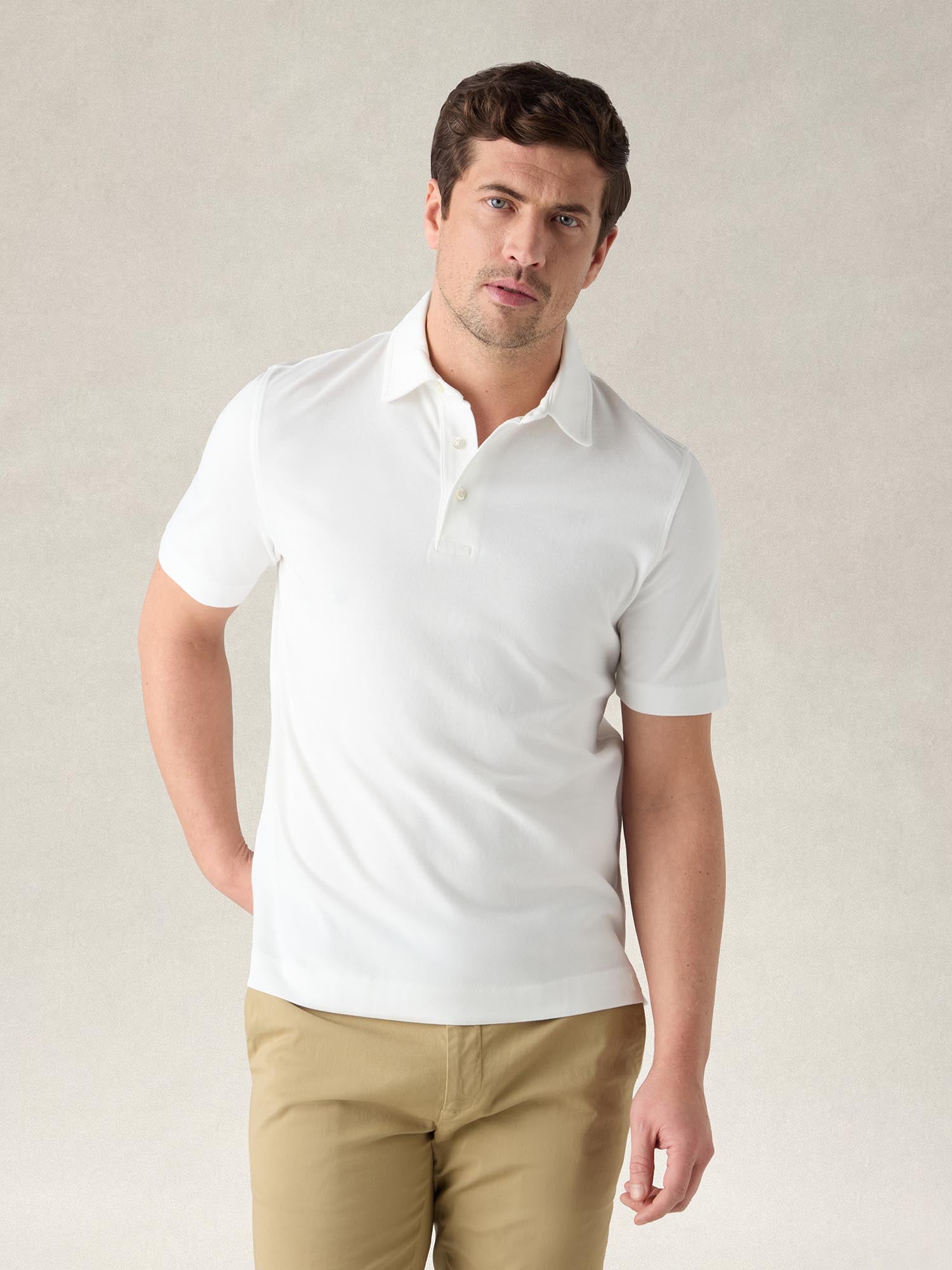 Robert Talbott Walker polo cotone bianca Classic White taglia L