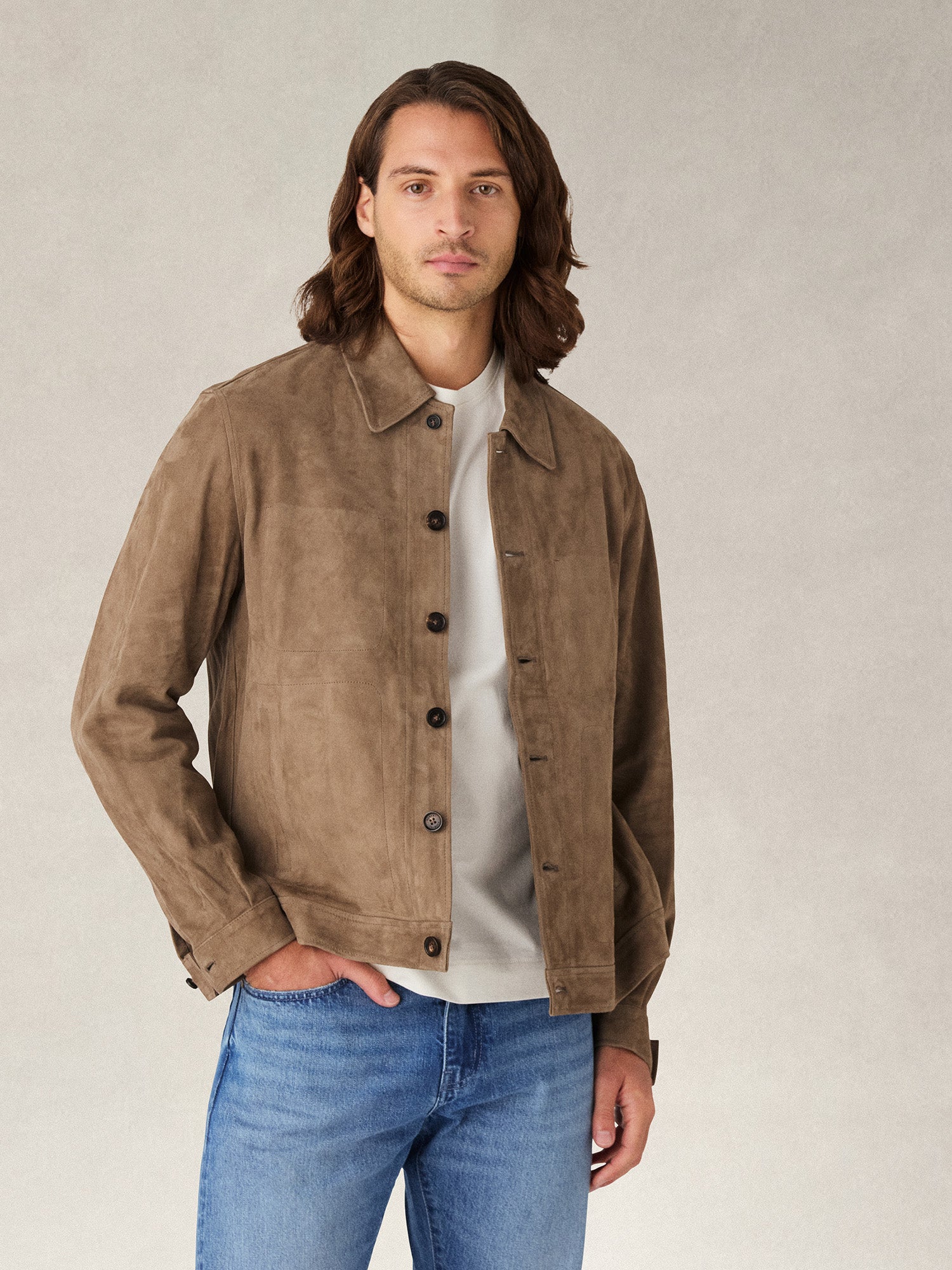 Robert Talbott Smith Trucker giubbotto pelle taupe