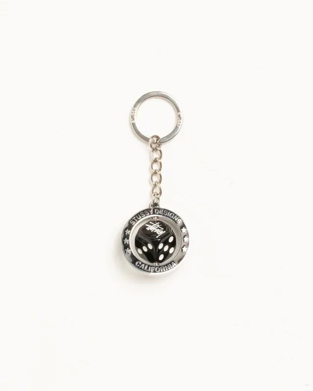 Stussy Spinning Dice Keychain portachiavi argento acciaio