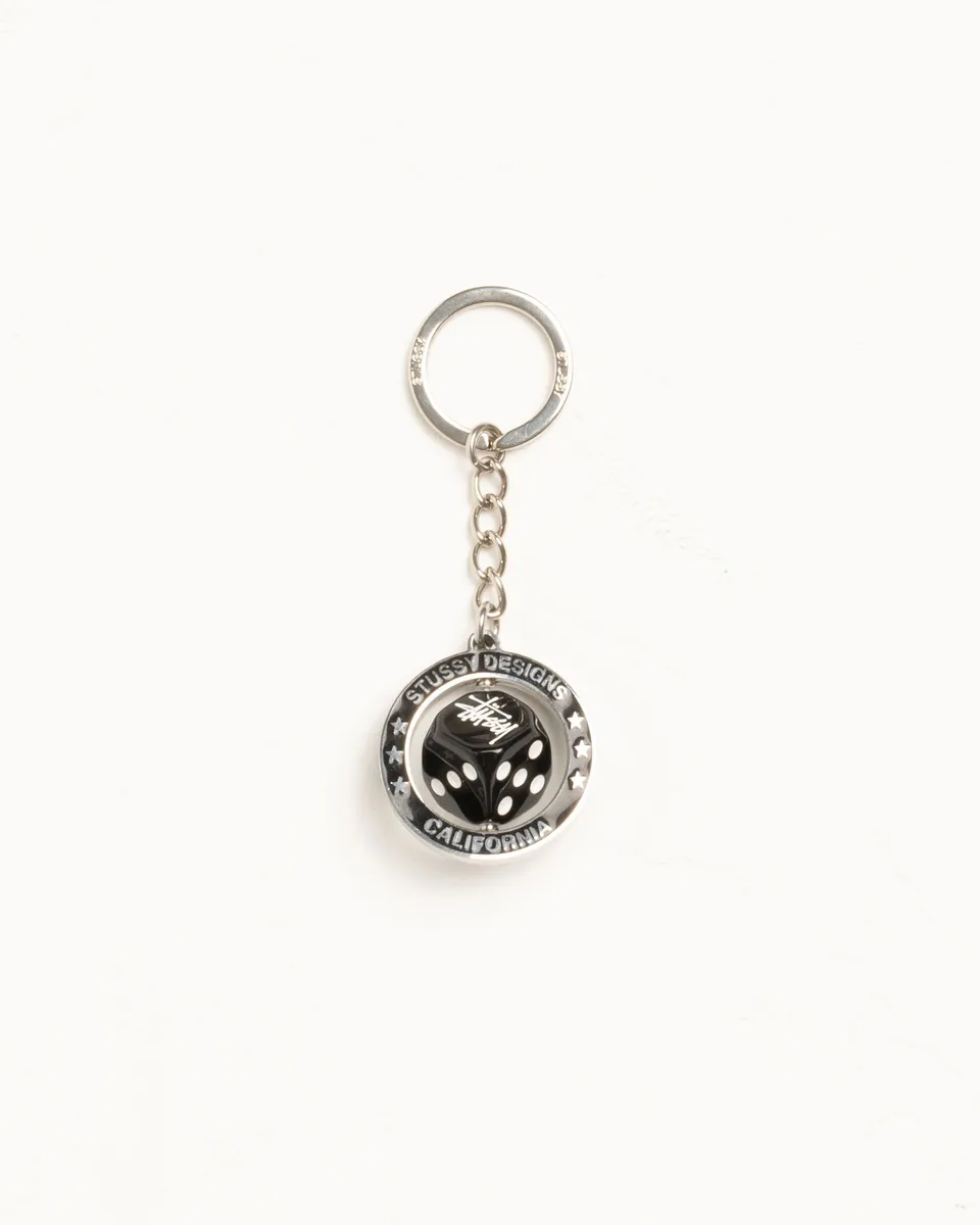 Stussy Spinning Dice Keychain portachiavi argento acciaio