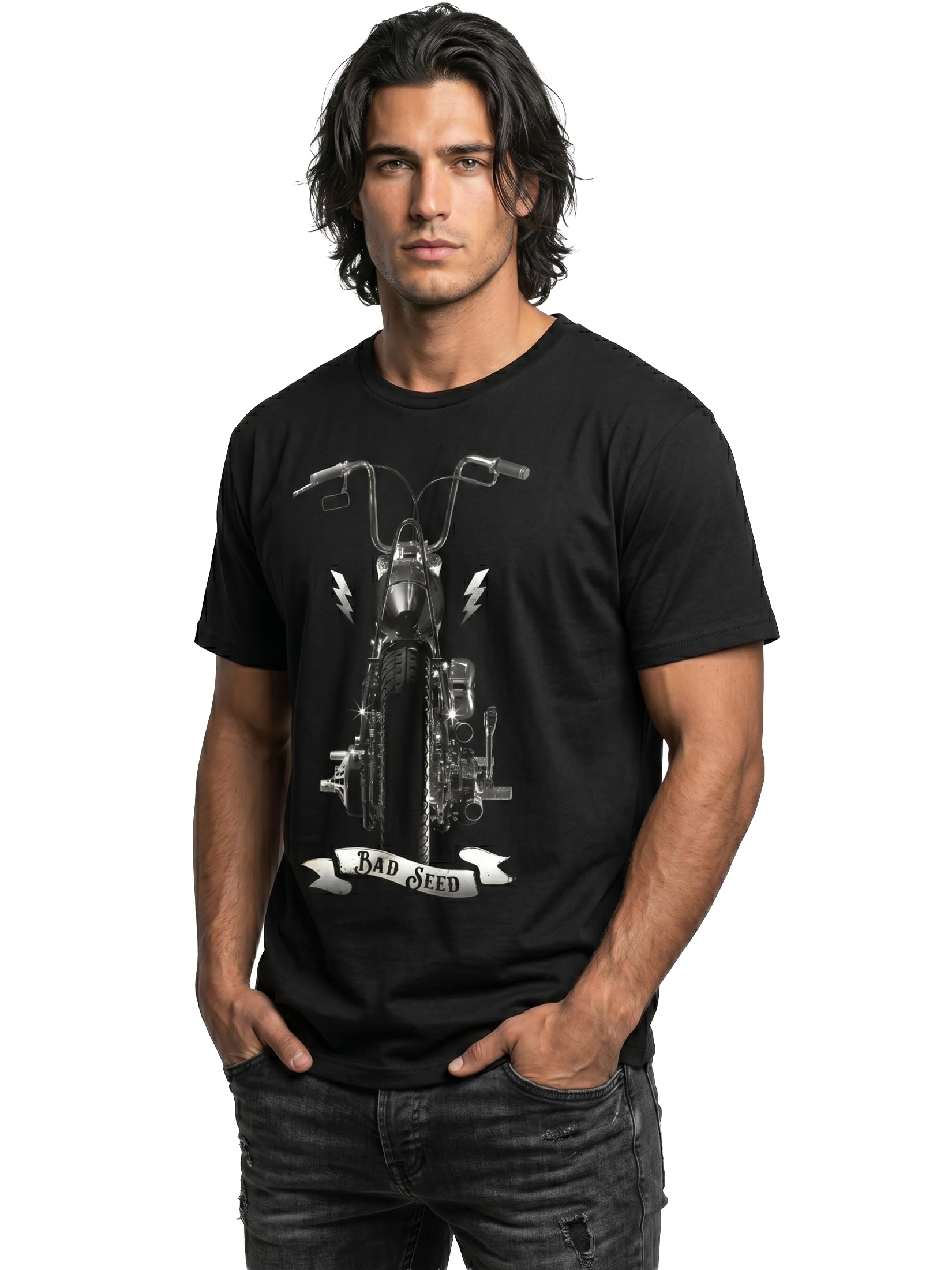 MAKAYA T-Shirt Uomo Chopper Moto Maglietta Cotone Nero