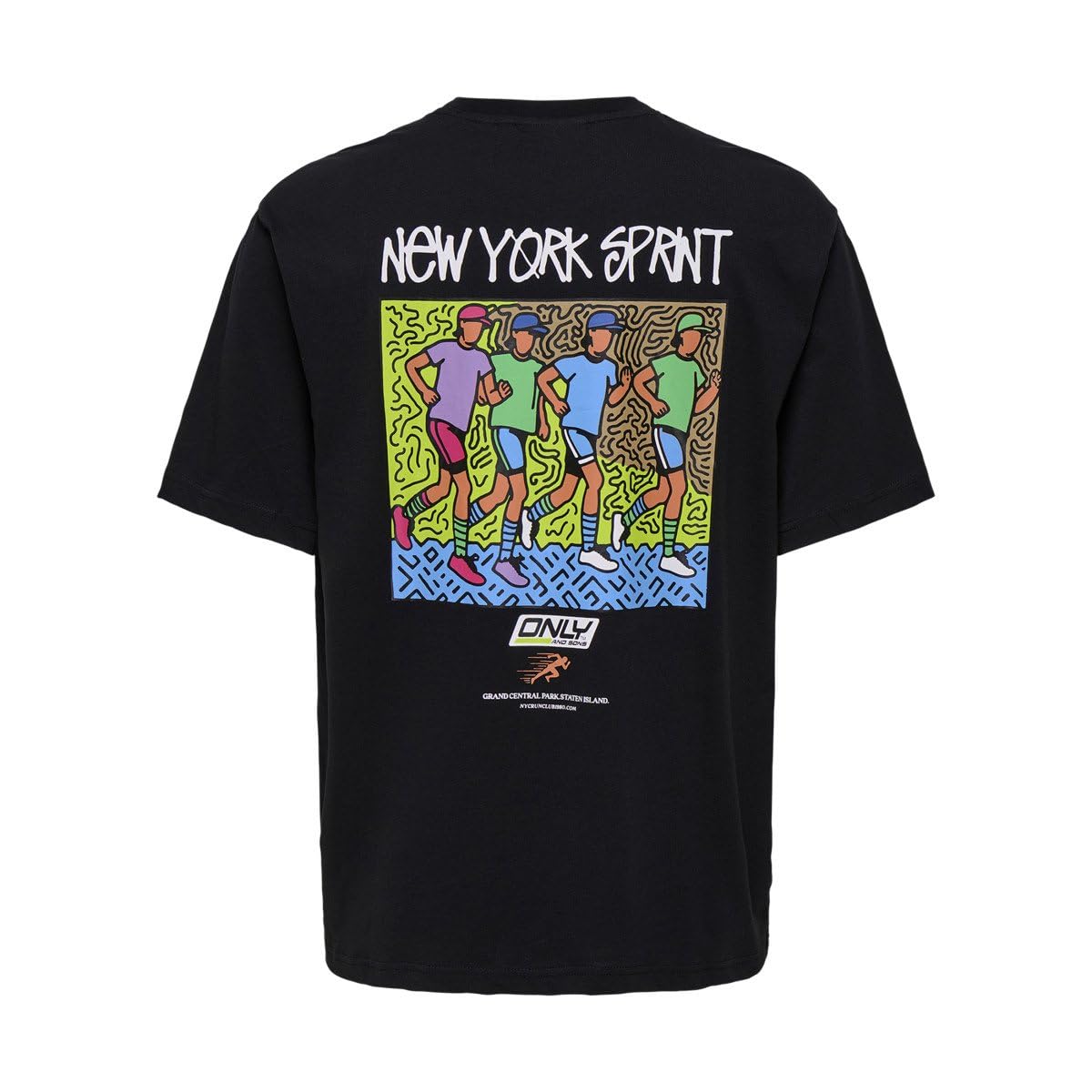 Only & Sons T-shirt oversize uomo L nera stampa retro