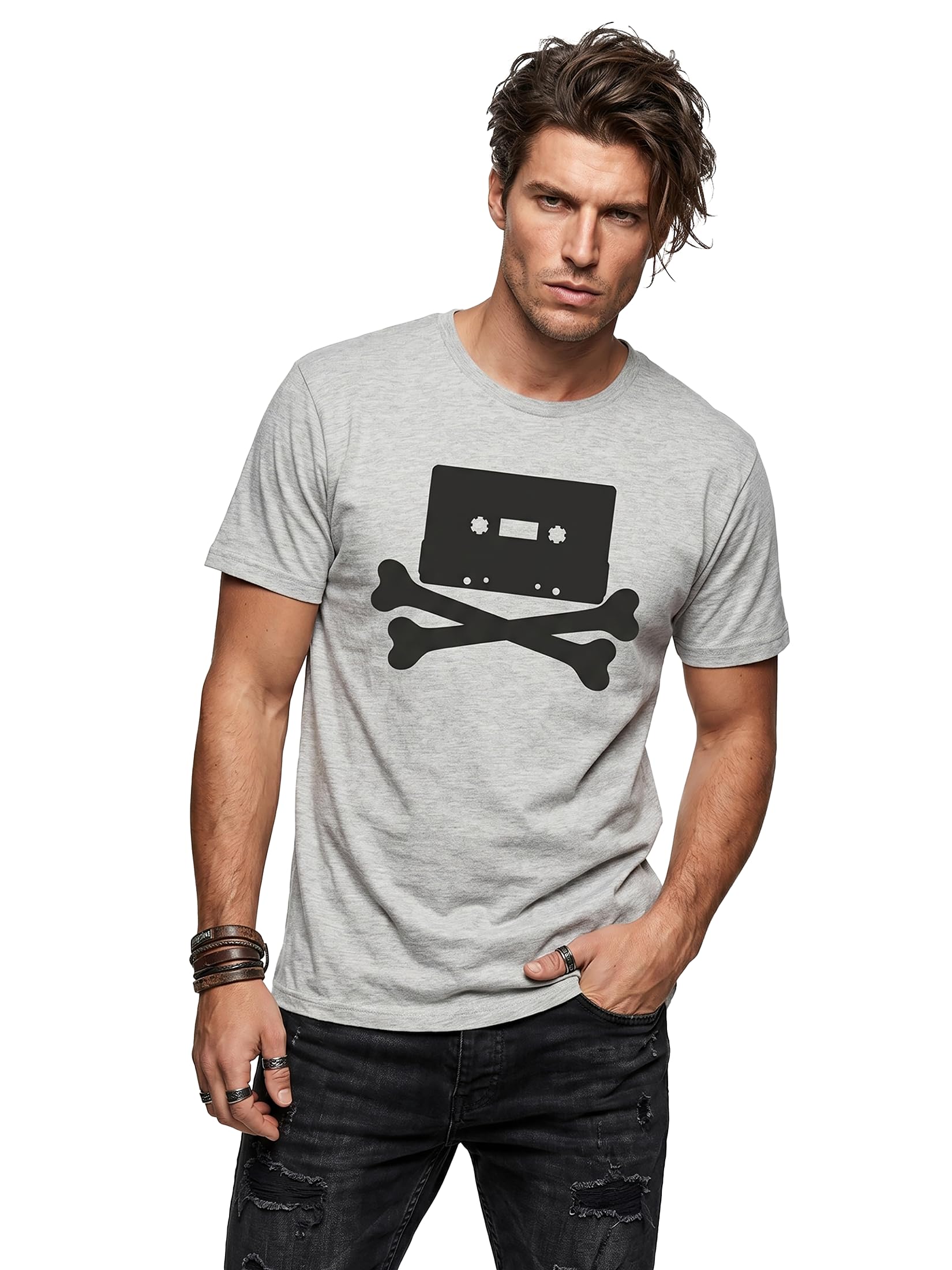 MAKAYA T-Shirt Uomo Hip Hop Tape maglietta cotone L