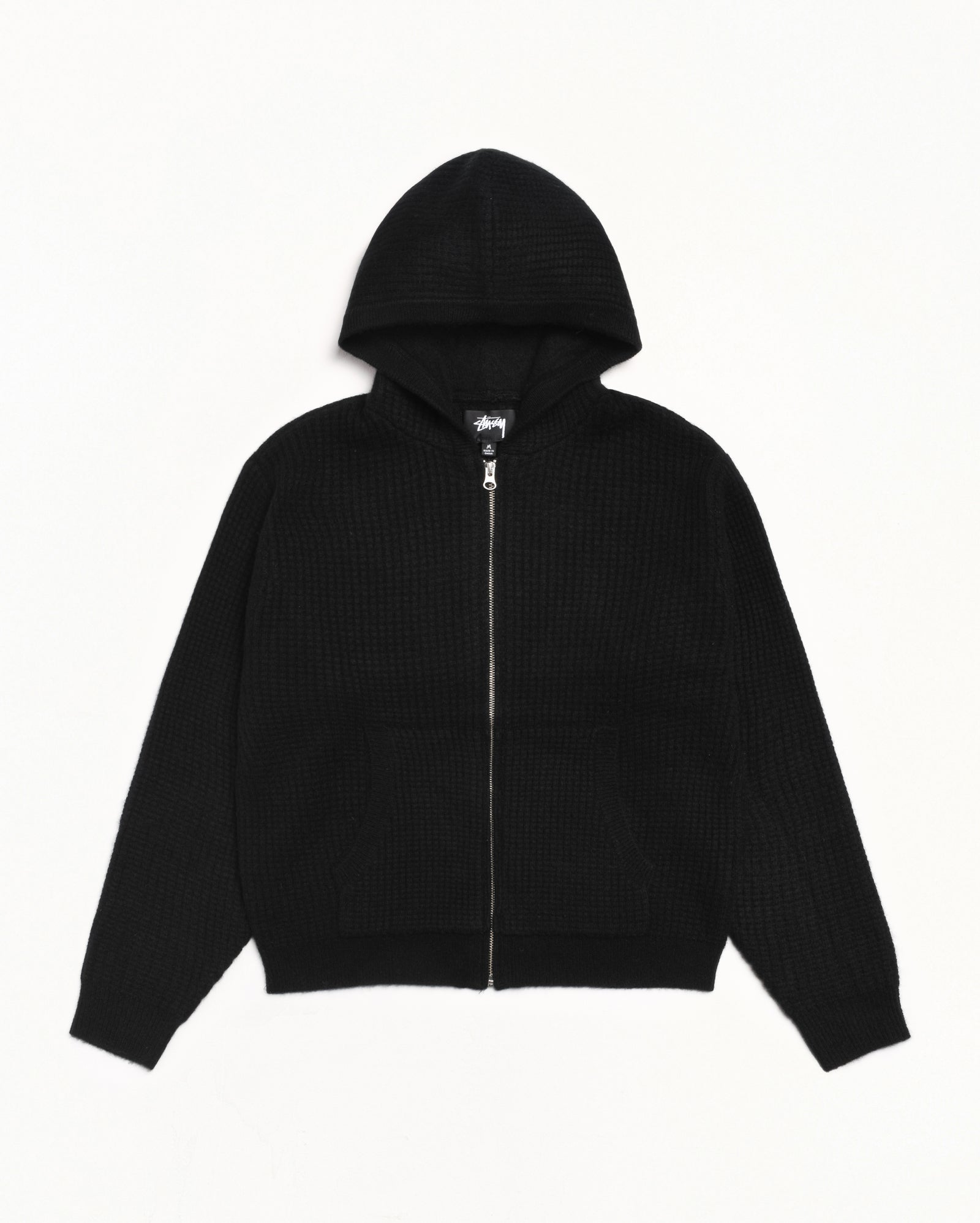 Stussy Waffle Cashmere Zip Hood maglione black cachemire