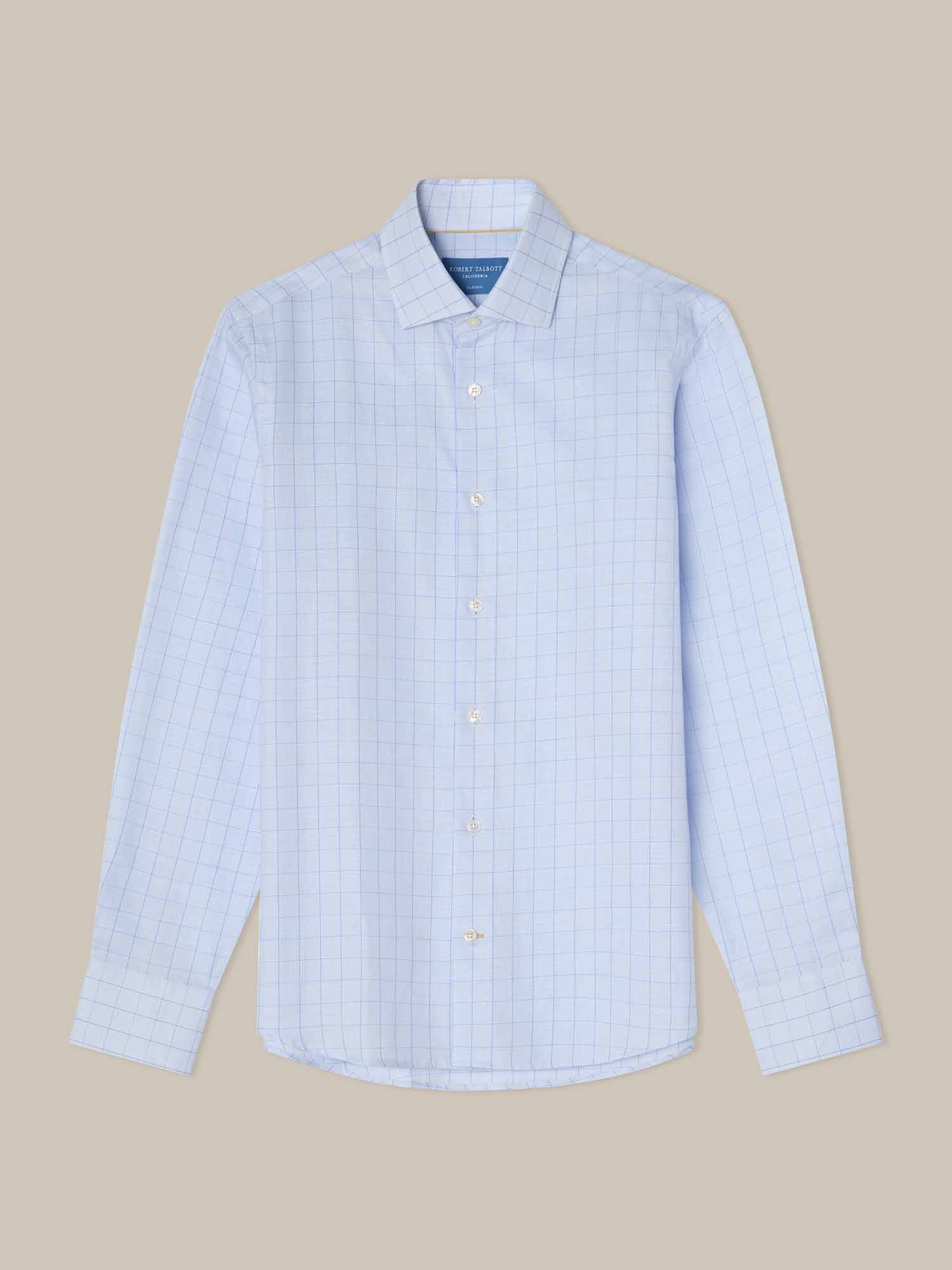 Robert Talbott Reynolds Windowpane camicia blu lino