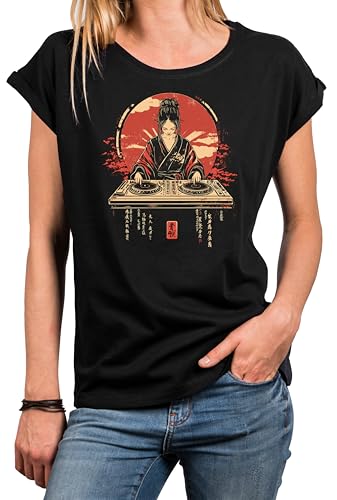 MAKAYA DJ Techno maglietta donna cotone maniche corte nero