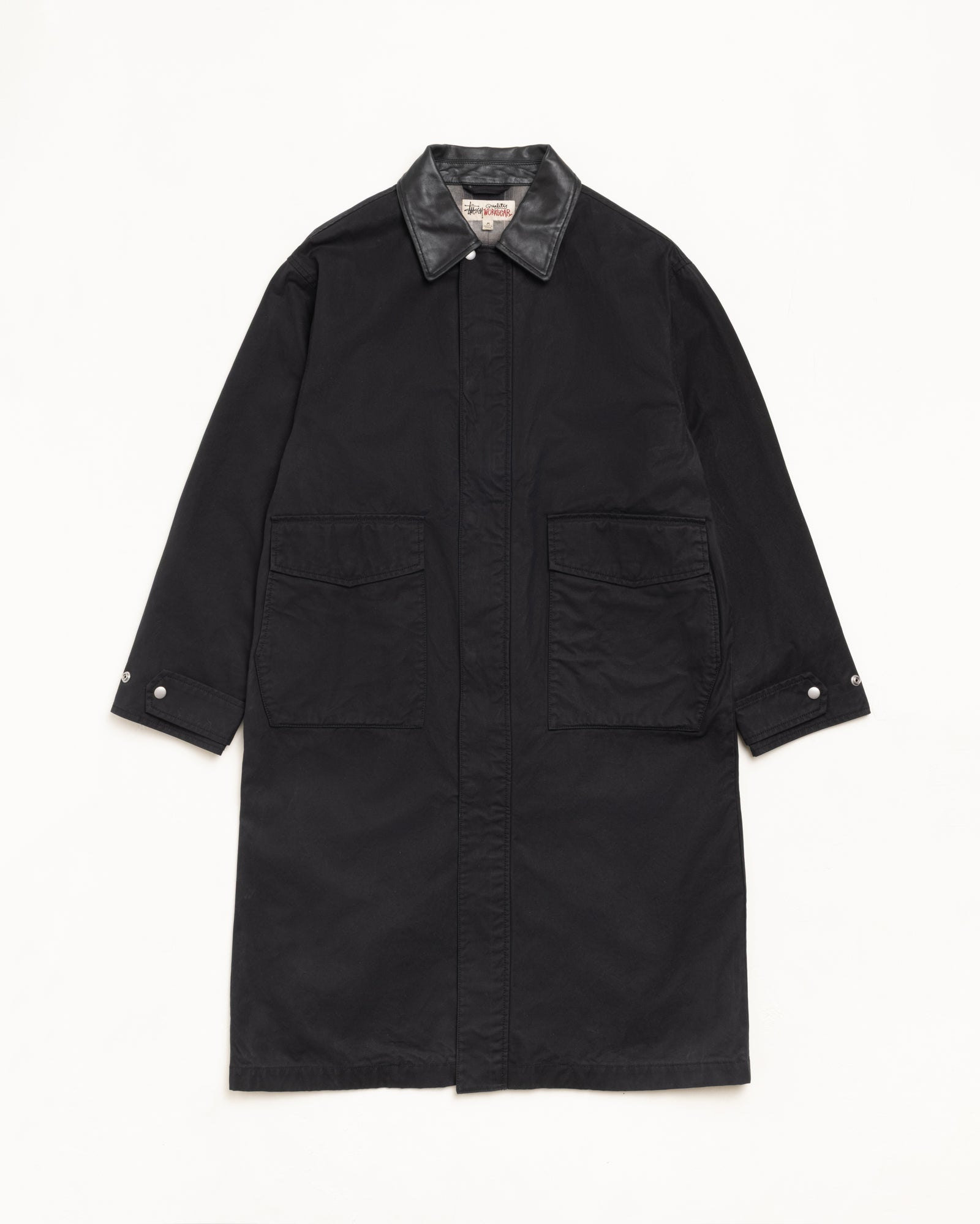 Stussy Duster Coat spolverino nero tela cotone YKK