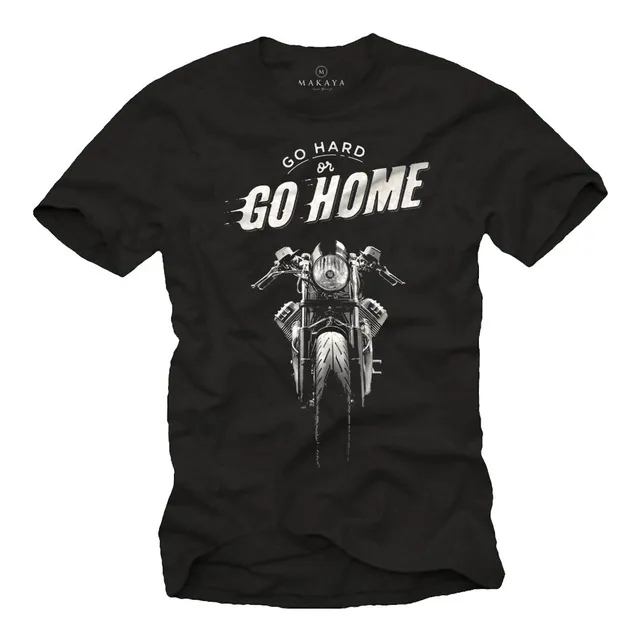 Makaya Moto T-Shirt Uomo biker vintage cotone blu