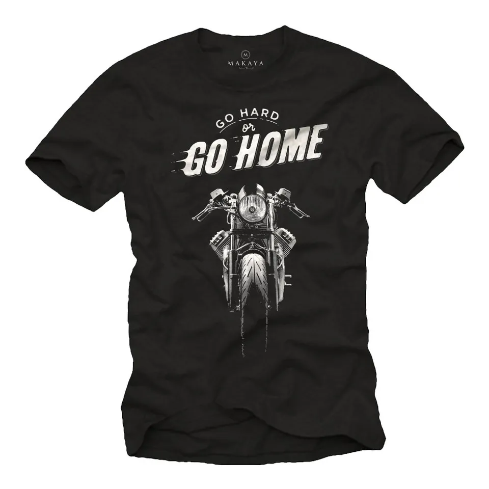 Makaya Moto T-Shirt Uomo biker vintage cotone blu