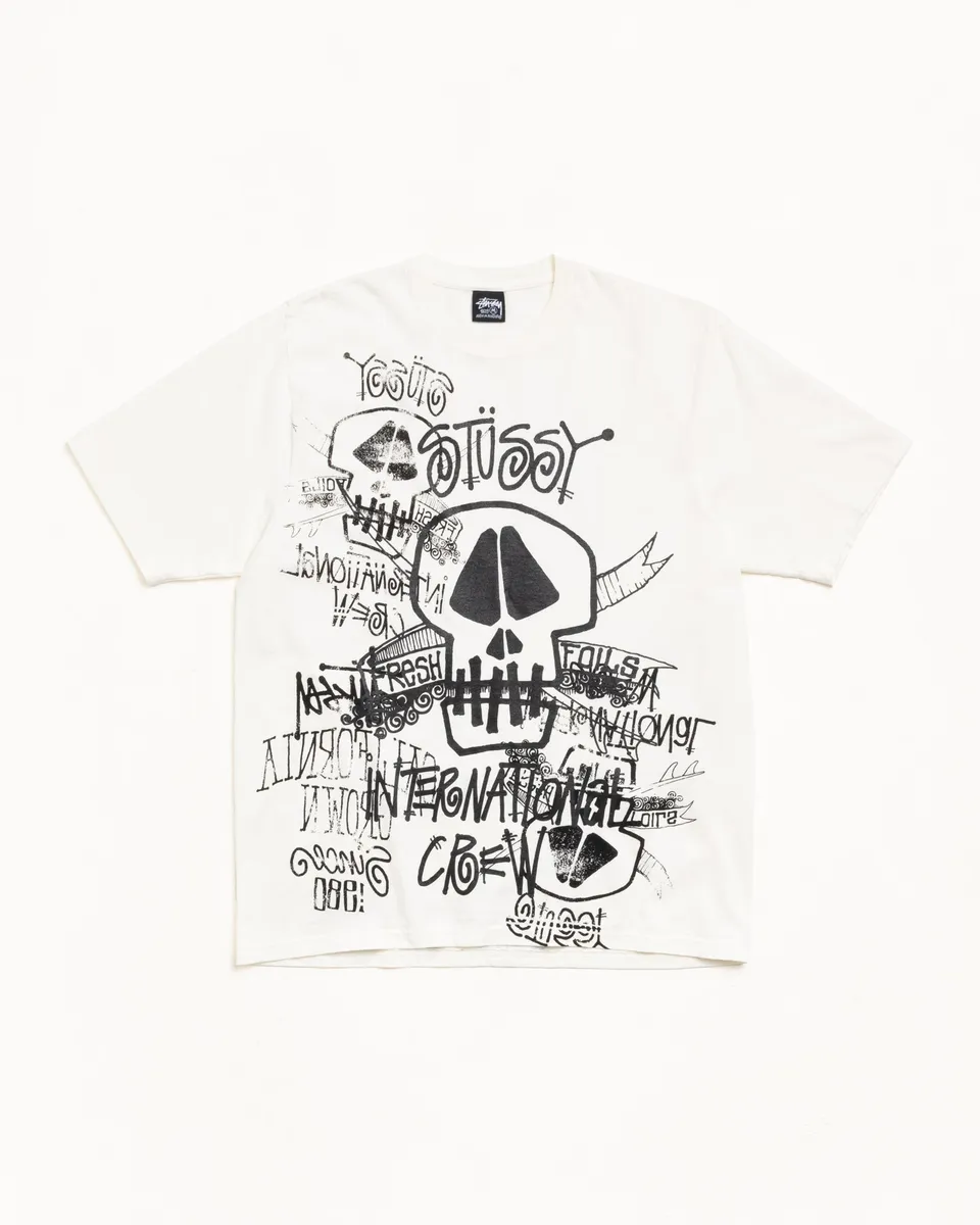 Stussy Skulls Tee Pigment Dyed maglietta beige cotone