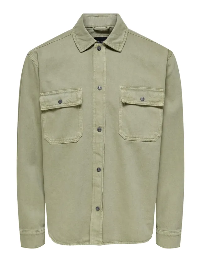 Only & Sons Camicia Uomo Twill Tinta Unita Tasche Taglia L