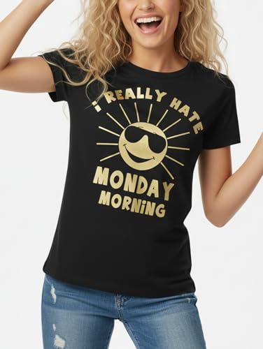 MAKAYA T-Shirt Donna I Really Hate Monday Morning maglietta nera M cotone