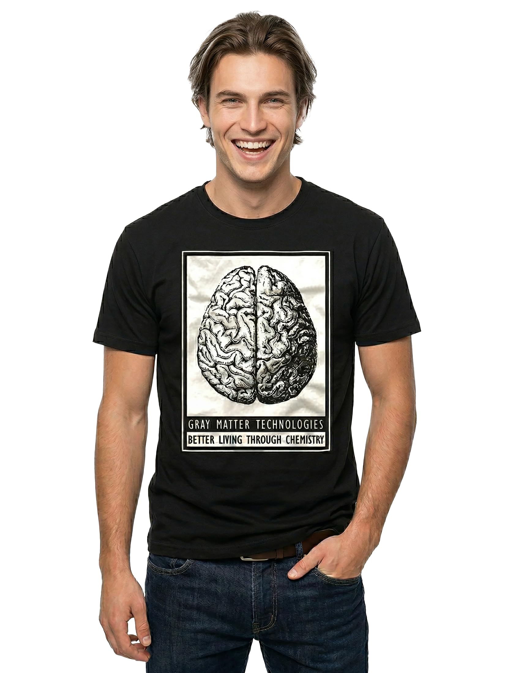 Makaya T-Shirt Uomo Heisenberg Nera Cotone Stampa Cervello L
