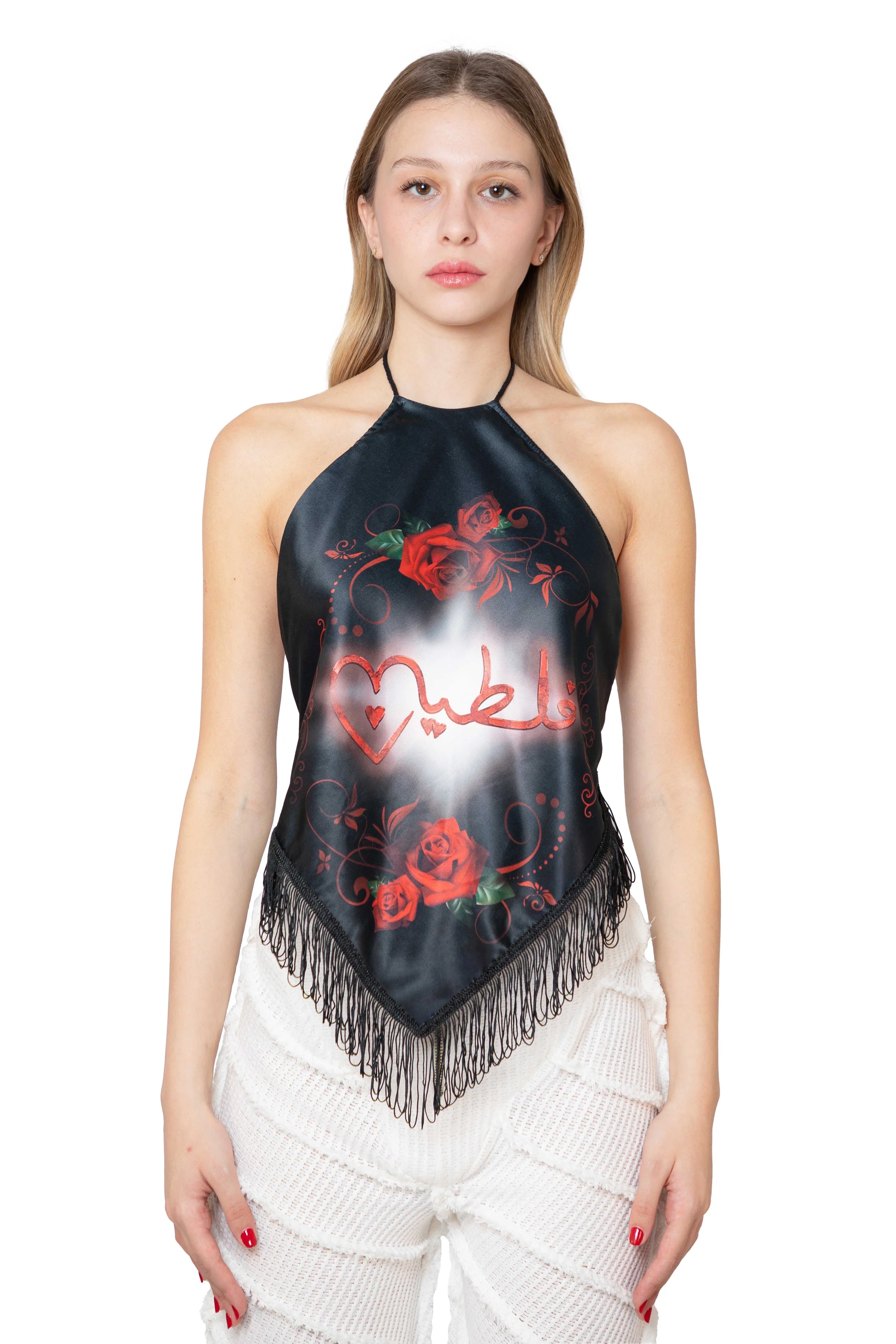 Trashy Clothing Home Diamond top raso nero schiena aperta
