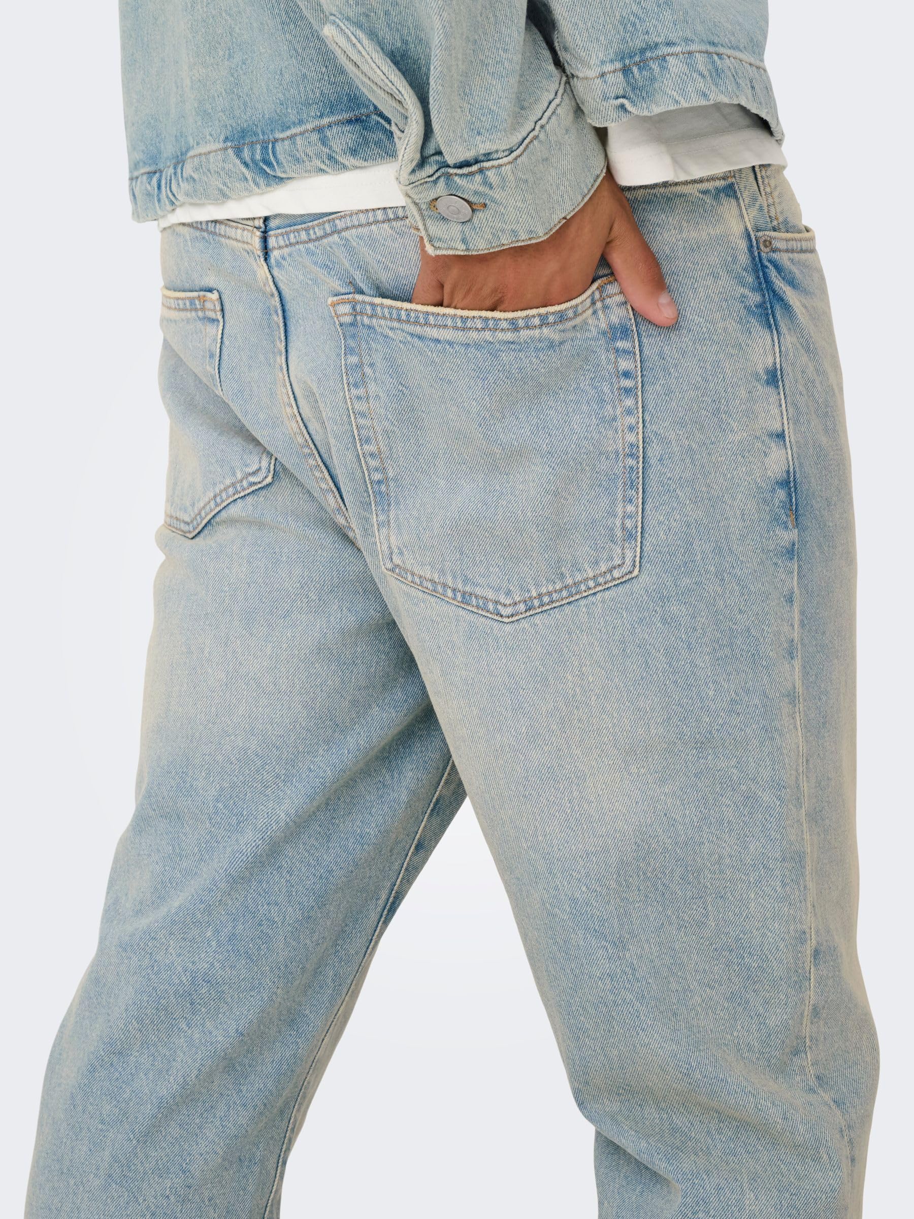 Only & Sons Onsedge Straight Box Jeans Uomo Media Blu Denim