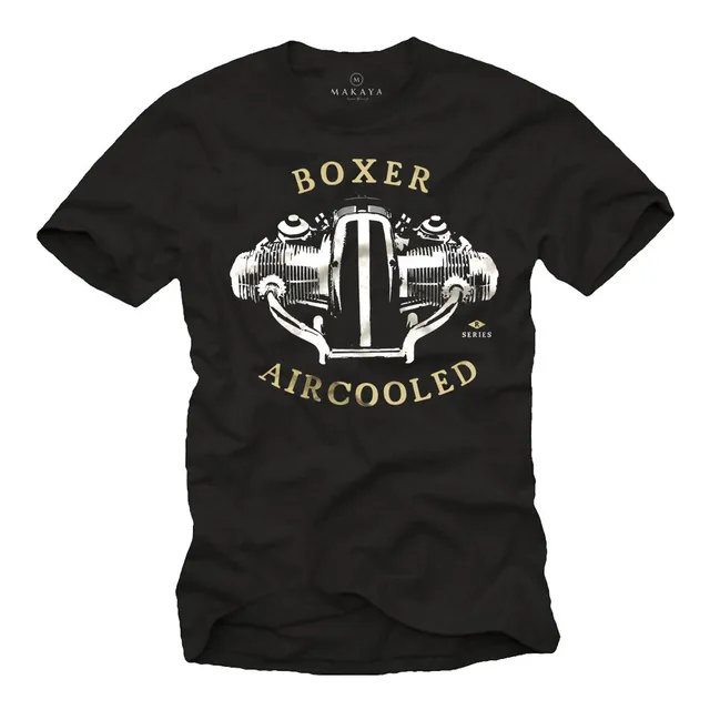 MAKAYA T-Shirt Uomo Boxer Motor maglietta nera cotone