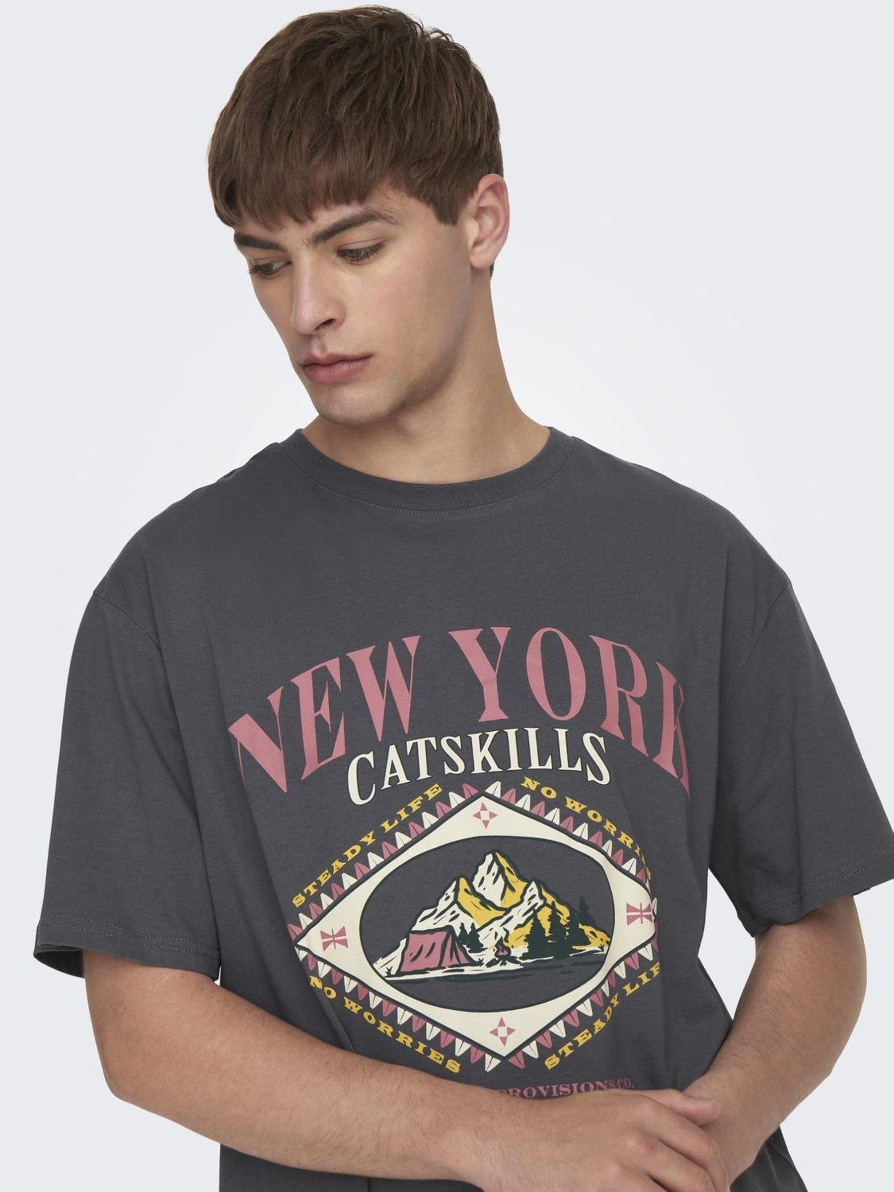 Only & Sons T-Shirt Uomo S Gessato Grigio Cotone