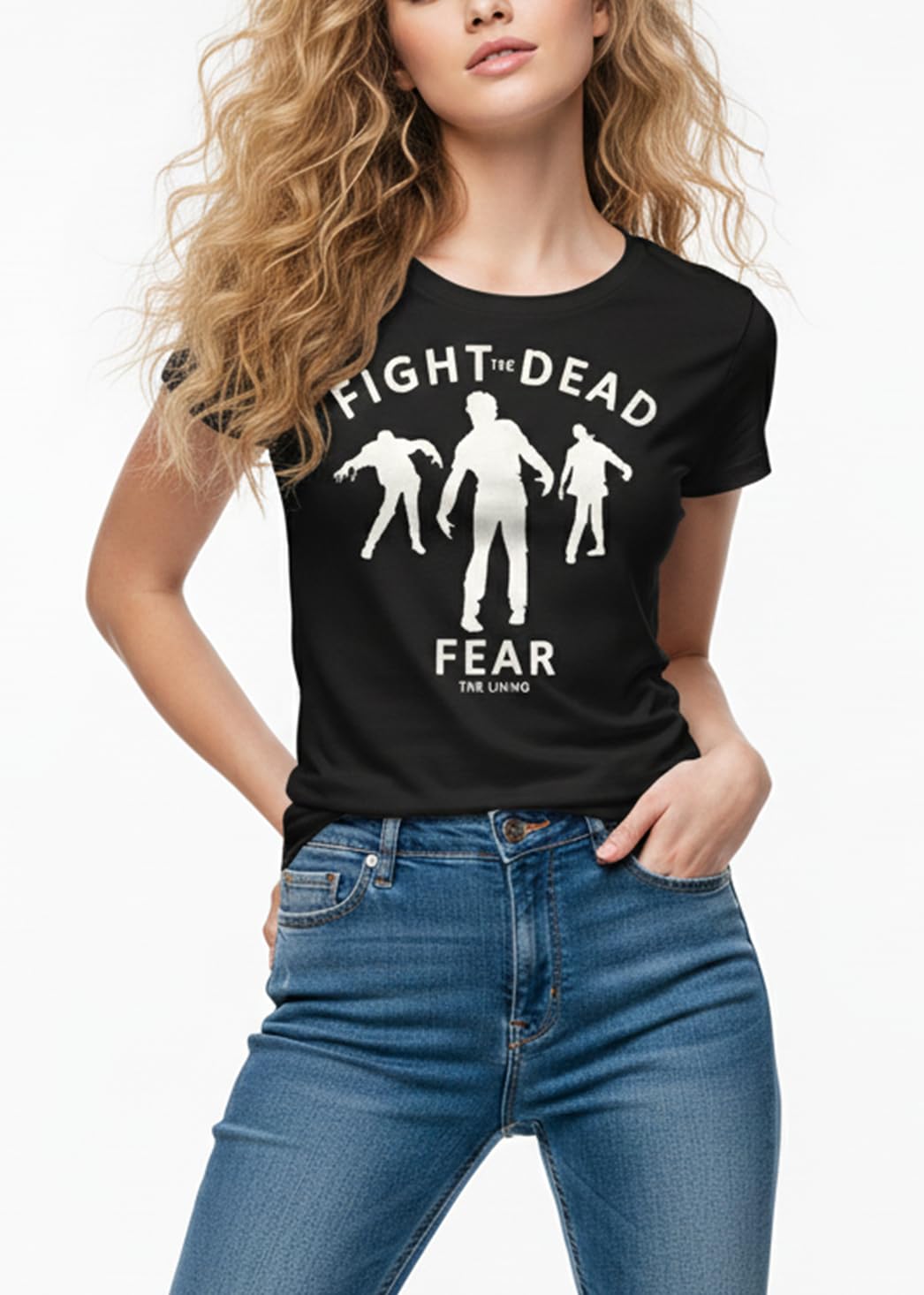 MAKAYA T-Shirt Donna Maglietta Cotone Zombie Fear Living L