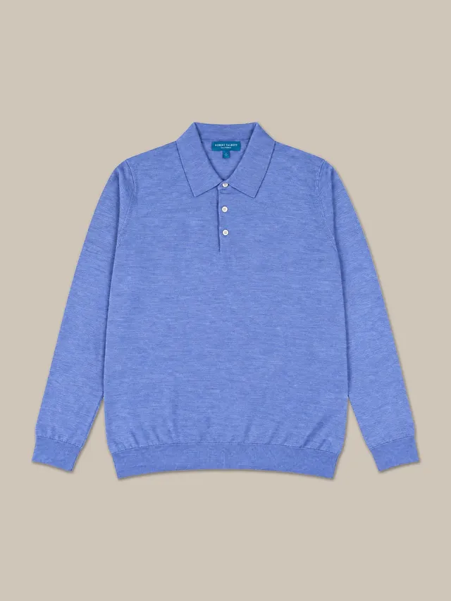 Robert Talbott Henson polo maglia lana seta blu melange