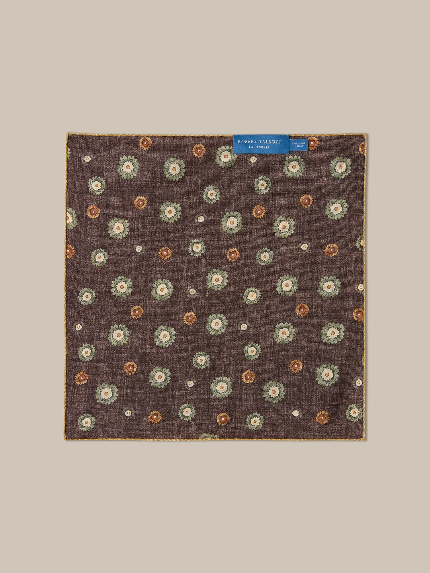 Robert Talbott Collins pochette seta marrone multi
