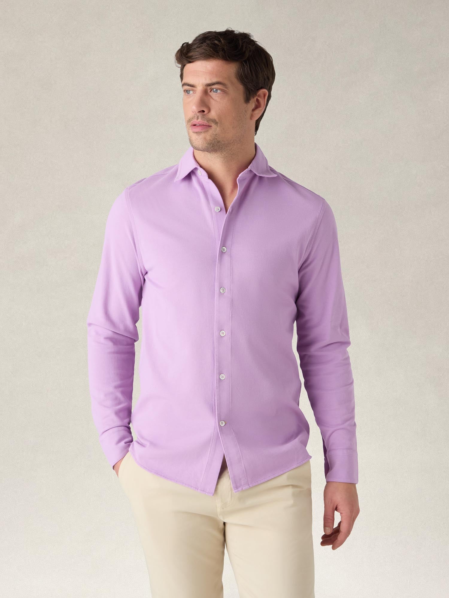 Robert Talbott Foster Polo Manica Lunga Lilla Cotone Piqué