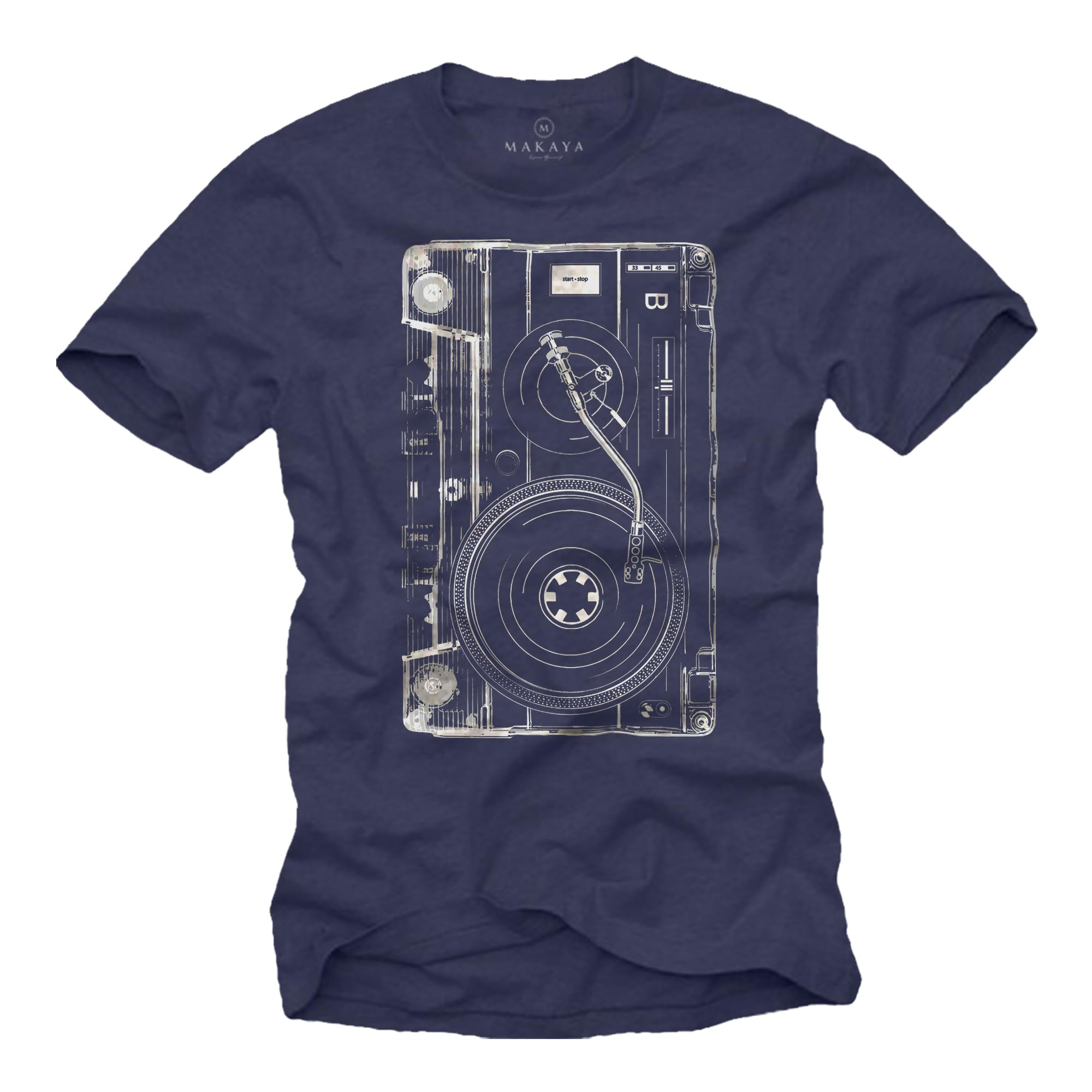 MAKAYA DJ Retro Tape T-Shirt Uomo 100% Cotone