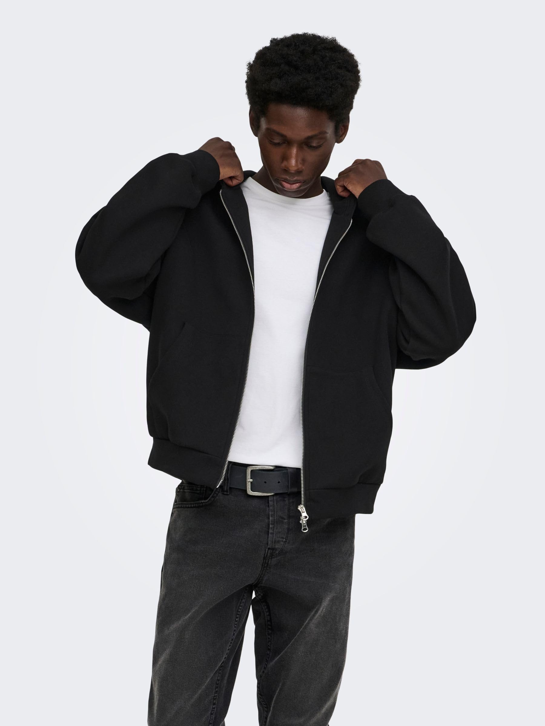 Only & Sons Onsgoyle Boxy Felpa Zip Uomo Nero L