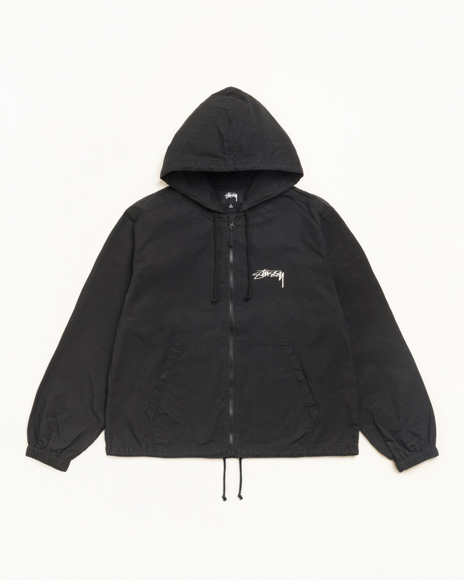 Stussy Outerwear Beach Shell giacca nera cotone cerato zip YKK