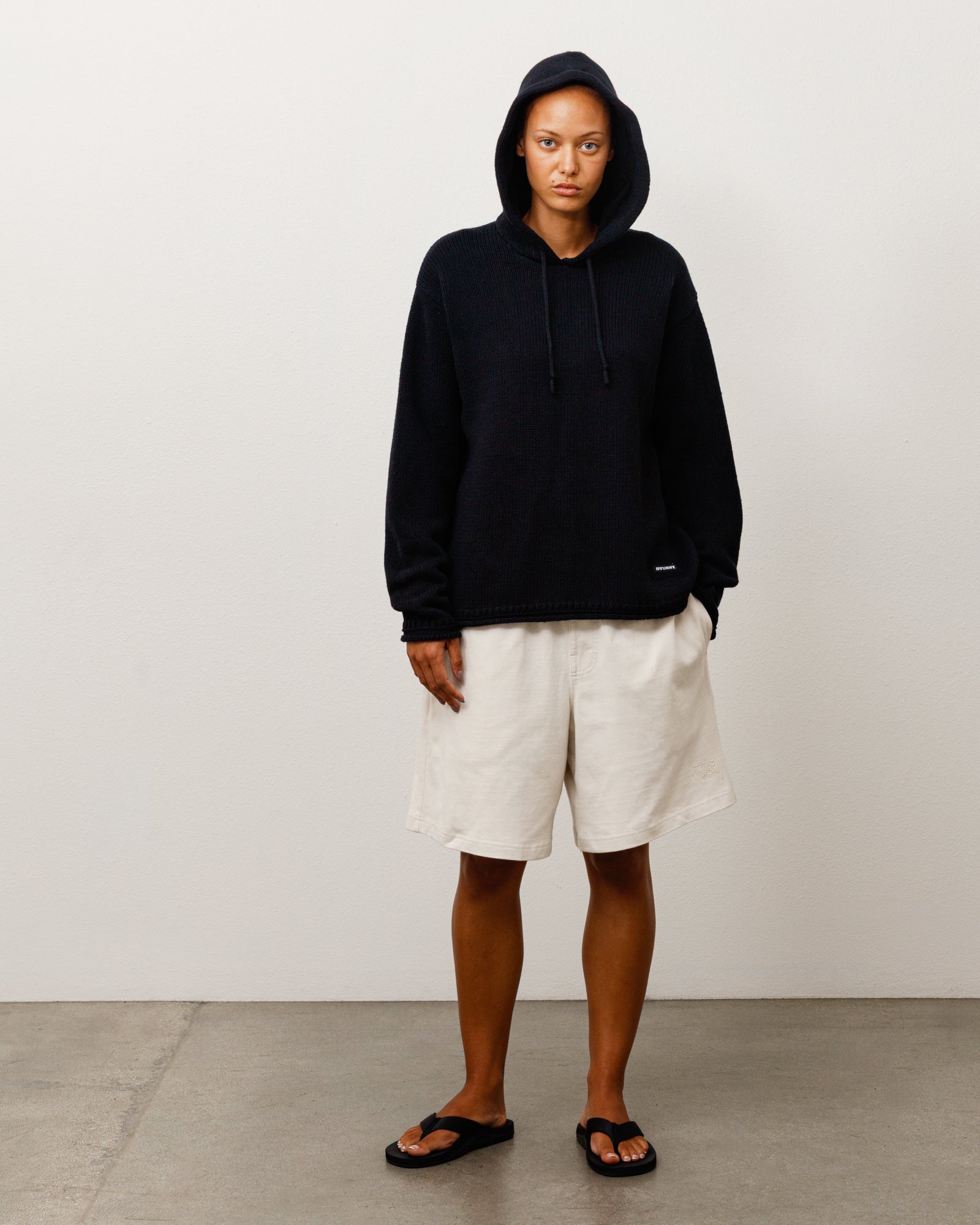 Stussy Beach Hooded Sweater felpa nera lino cotone