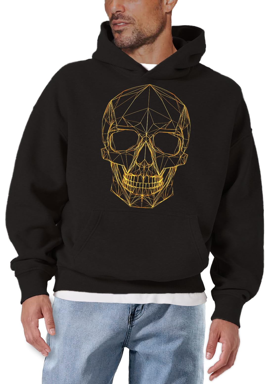 MAKAYA Teschio Skull felpa con cappuccio uomo taglia S cotone