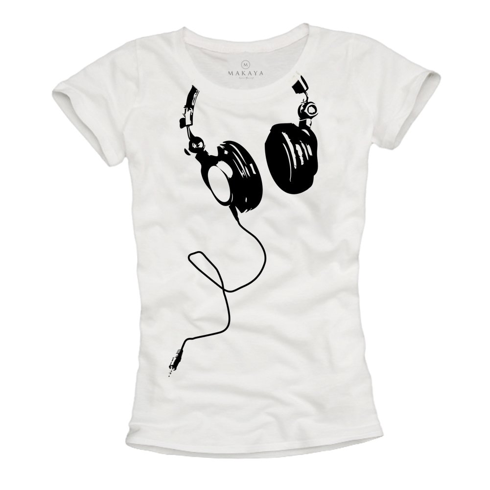 MAKAYA T-Shirt Donna Cuffie Maglietta cotone maniche corte