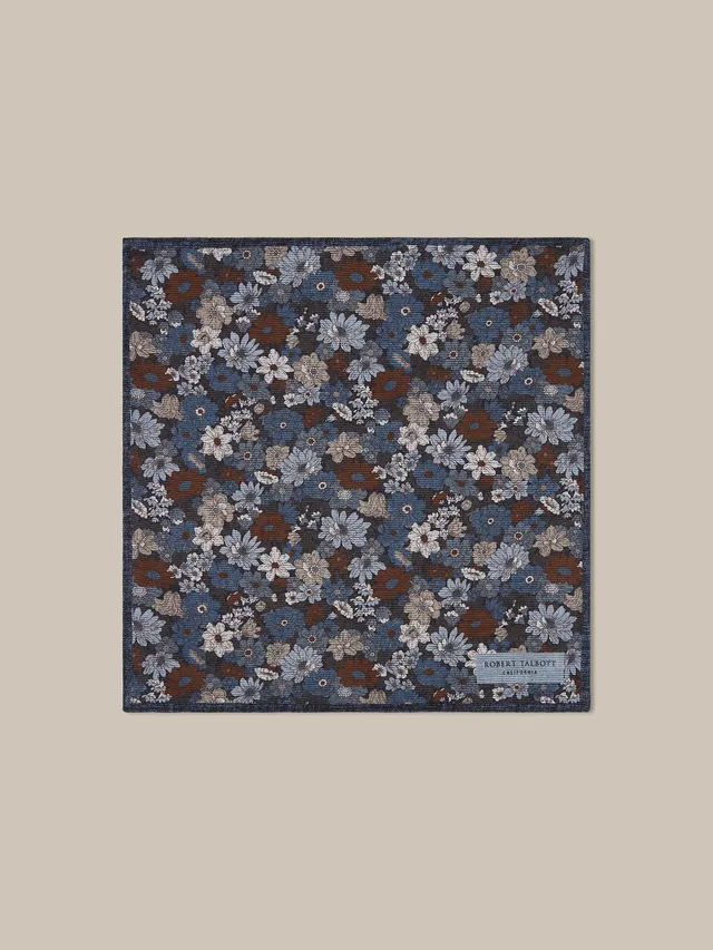 Robert Talbott Collins pochette seta floreale blu multi OS