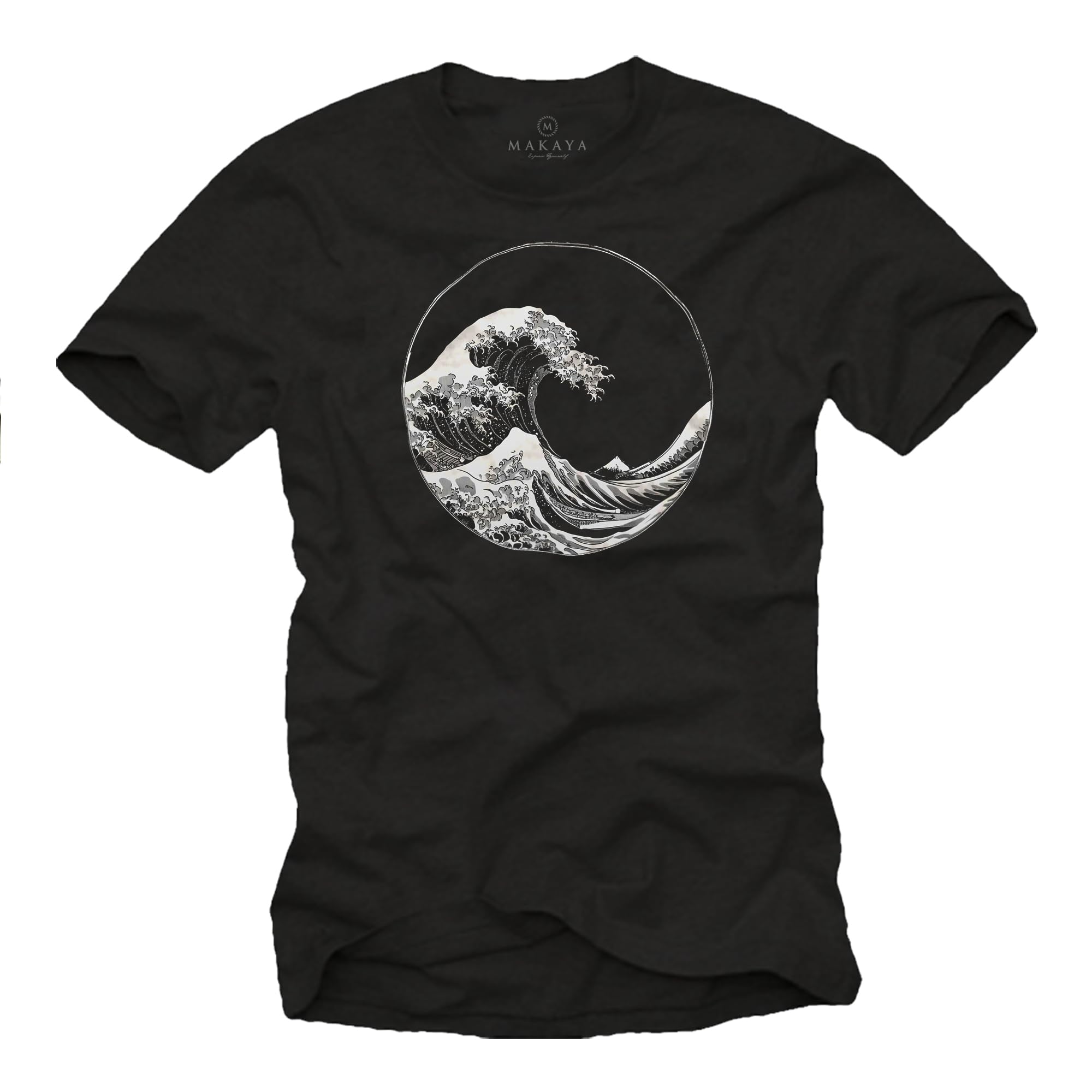 MAKAYA Onda Kanagawa T-Shirt Uomo Cotone Blu