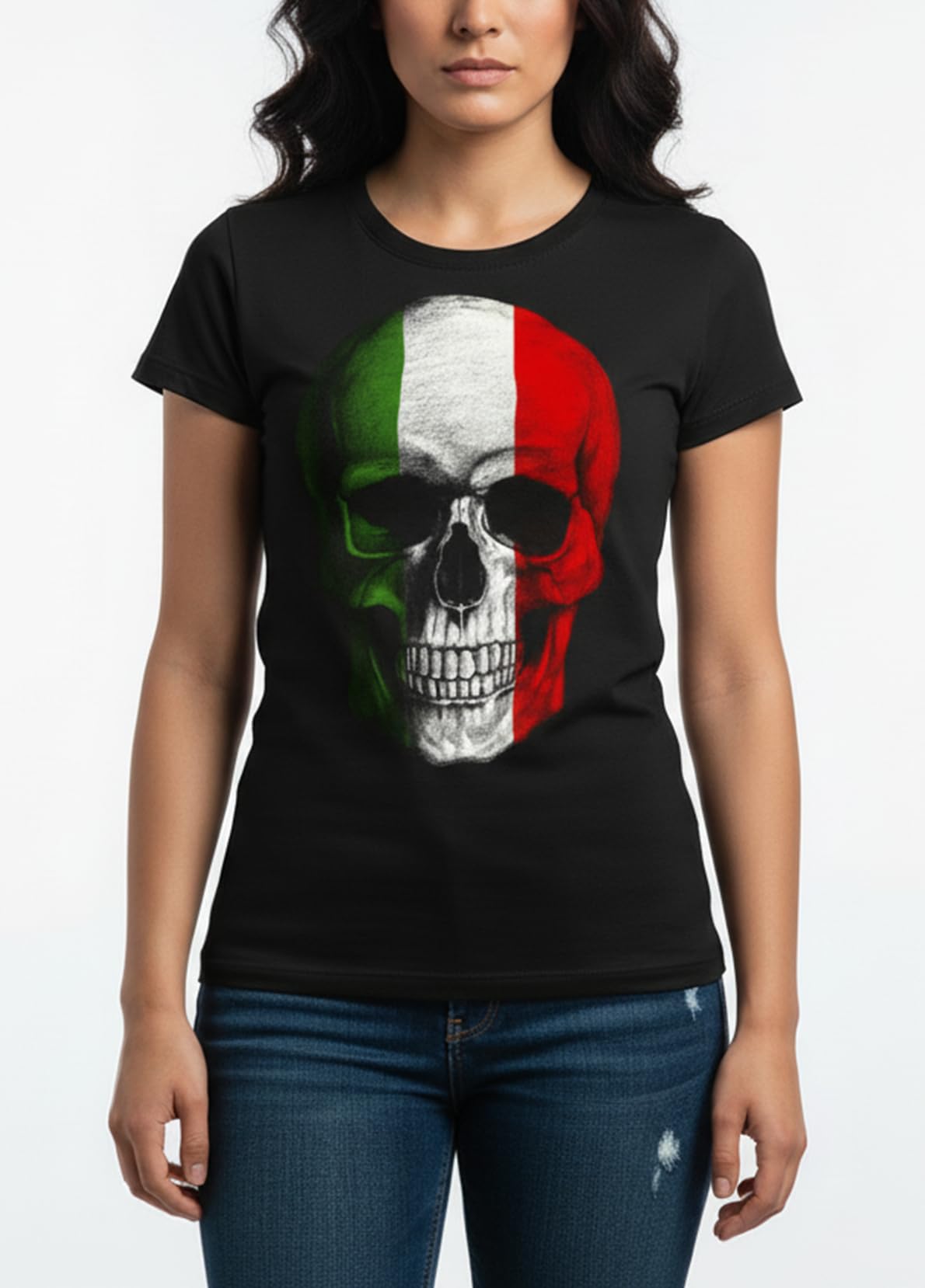 MAKAYA Teschio Skull Italia T-Shirt Donna S Cotone